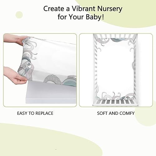 Miniatura 6 de Sábana bajera ajustable para cuna con temática de pulpo, sábana bajera estándar para cuna, material ultrasuave, sábana de bebé para niños y niñas,