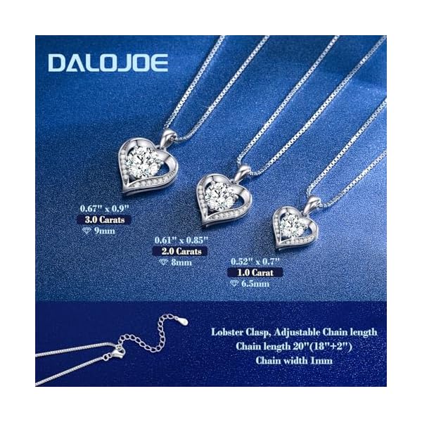 Moissanite Necklace for Women, 1-3 Carat Heart Necklace Engraved with 'I LOVE YOU', Birthday Gift for Wife, Anniversary Present for Wife Women, Jewelry Gifts for Christmas Valentine's Day - Image 6