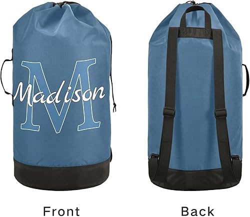 Miniatura 4 de Bolsa de lavandería de viaje de nailon personalizada azul oscuro para equipaje, organizador de ropa sucia personalizada con cierre de cordón y