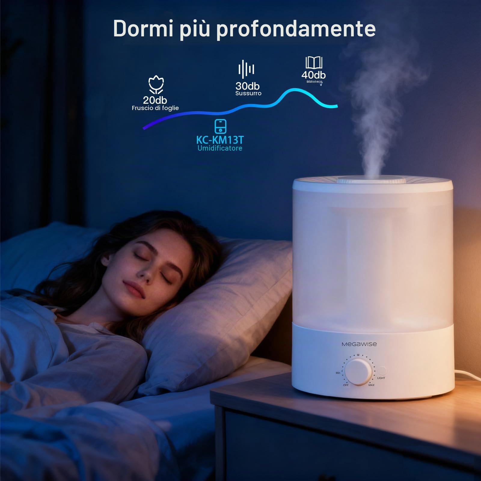 Umidificatori a nebbia fredda MegaWise da 3,5 l (confezione da 2) – Ultrasuoni silenziosi, riempimento dall'alto, diffusore di oli essenziali, spegnimento automatico, facile da pulire