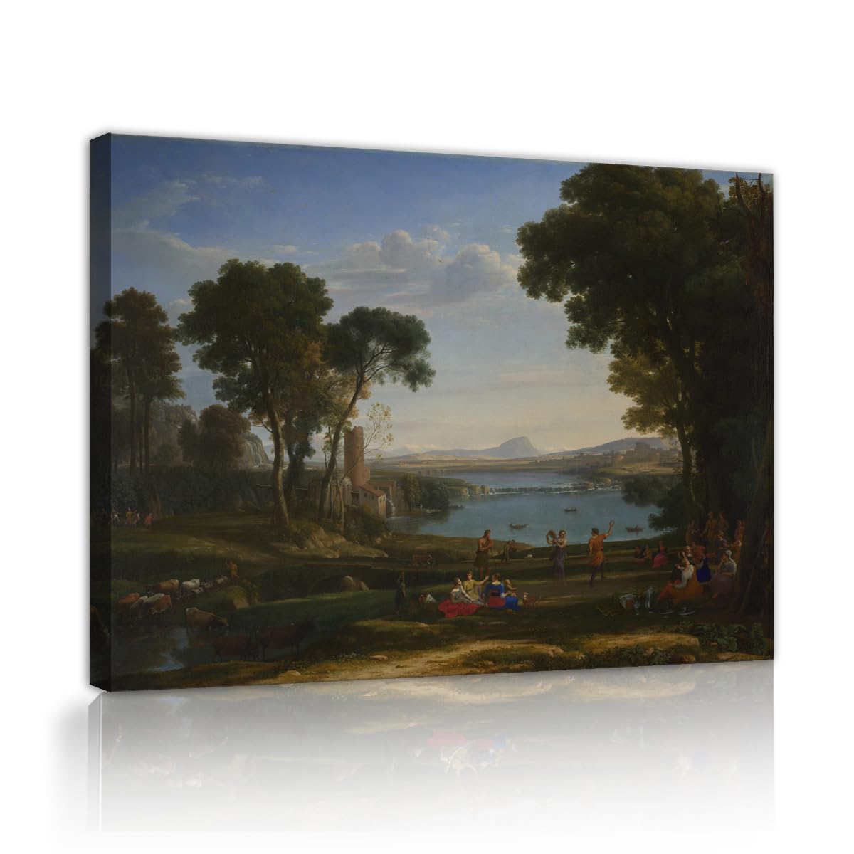 TOANGWALL Idyllic Pastoral River Canvas Wall Art Bedroom Claude Lorrain Landscape with the Marriage of Isaac and Rebecca Painting Framed Prints for House Decor 70x85cm