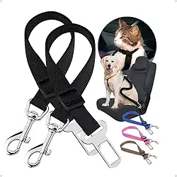 Kit 2 Cintos de Segurança para Pets Ajustáveis – Encaixe Universal para Carros Nylon Reforçado com Fivela Metálica Comprimento 33–57 cm Ideal para Cães e Gatos (Preto)