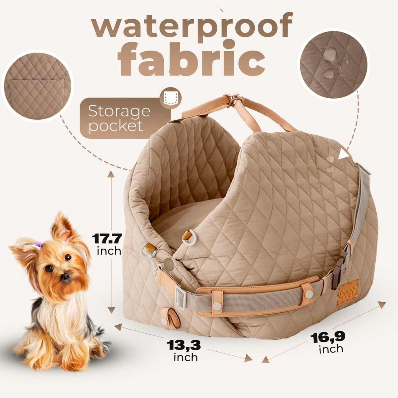 Seggiolino auto per cani di piccola taglia, seggiolini per animali domestici per auto con guinzaglio di sicurezza a clip, rimovibile e lavabile, lettino da viaggio sotto i 11,3 kg