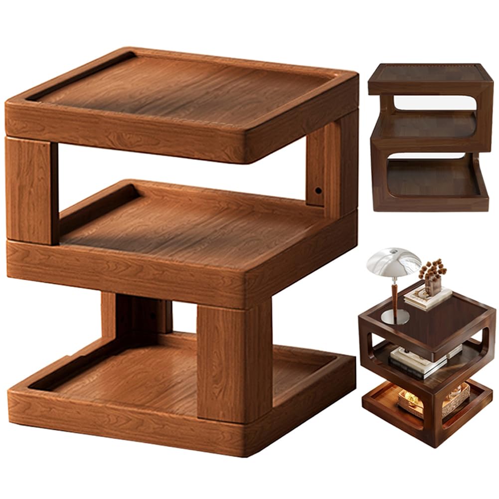 Walnut Side Table,Solid Wood Open Bedside Table, 3 Tier Nightstand Modern (15.7''(Width))