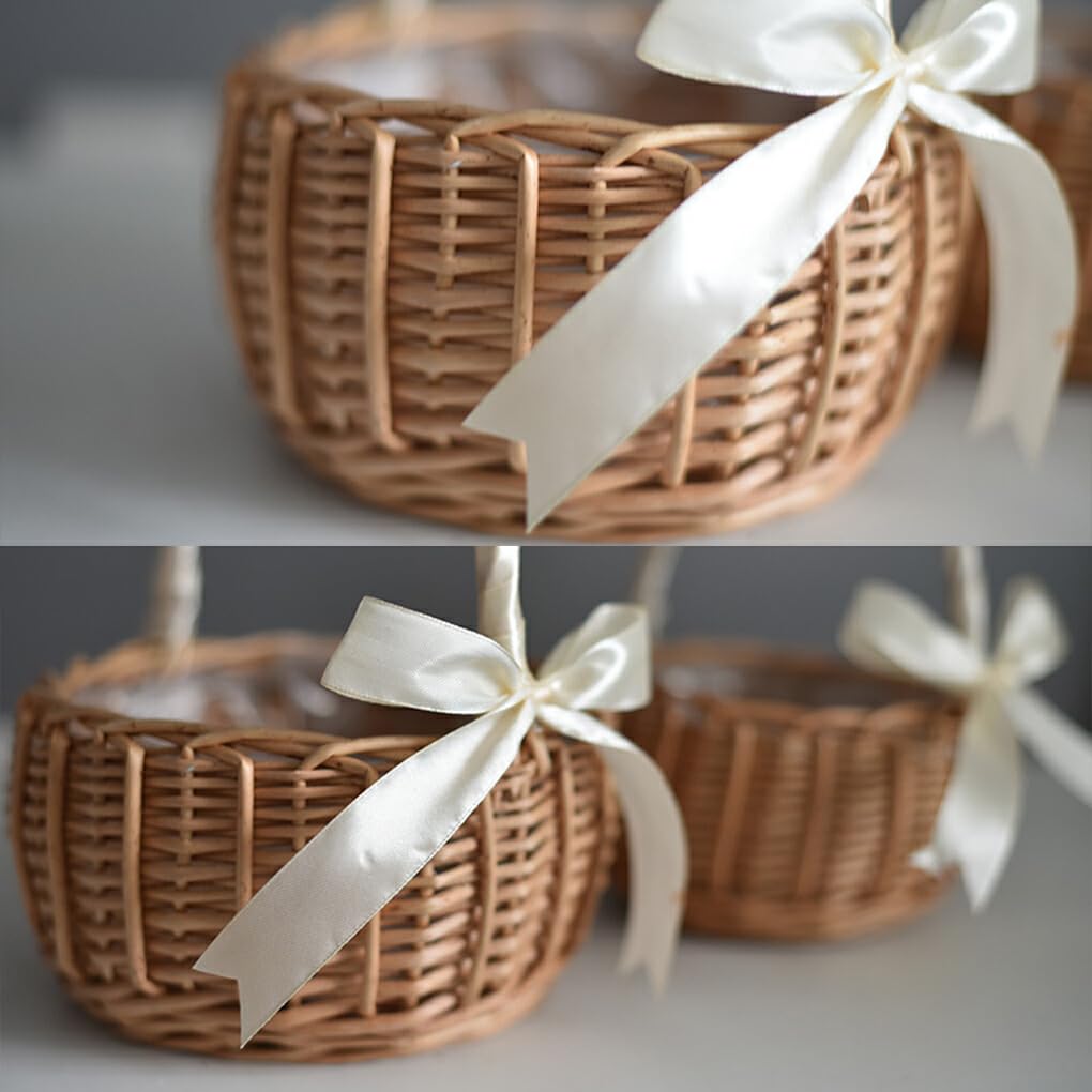 Cesto portaoggetti da Cucina in Vimini Intrecciato Rattan con Fiori, Tessuto a Mano, Ideale per Picnic e Matrimoni.