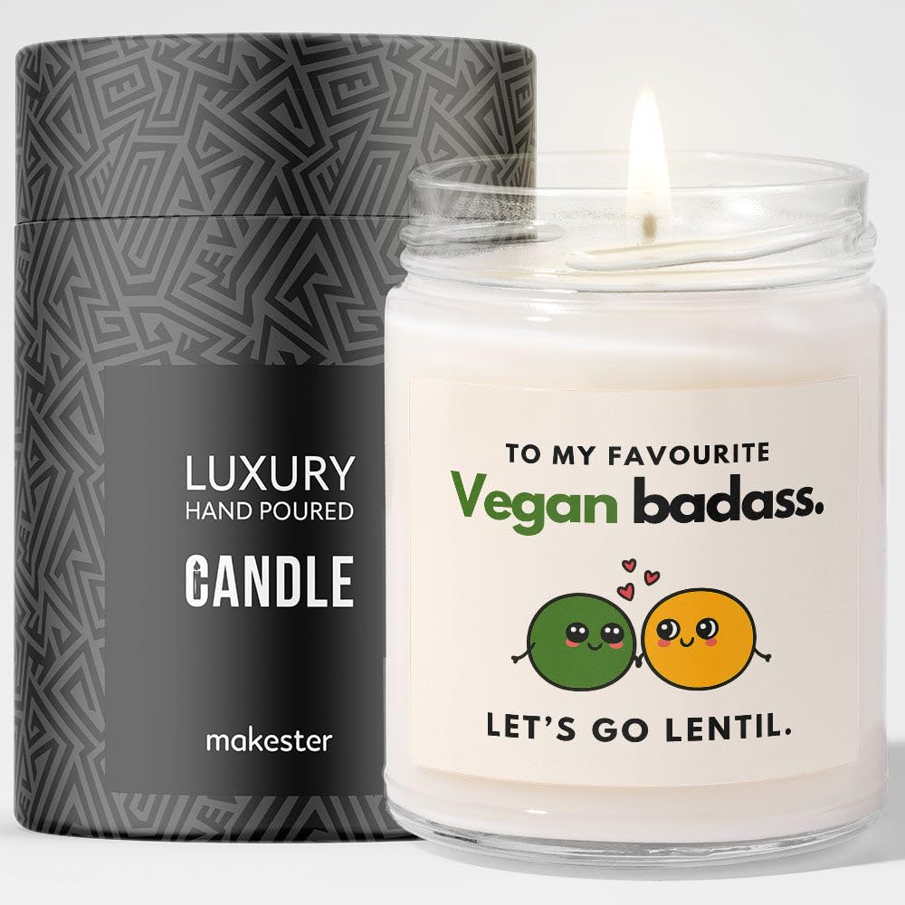 Makester White Vegan Gift - Luxury Soy Wax Candle - Vanilla, Jasmine, Sugared Almond