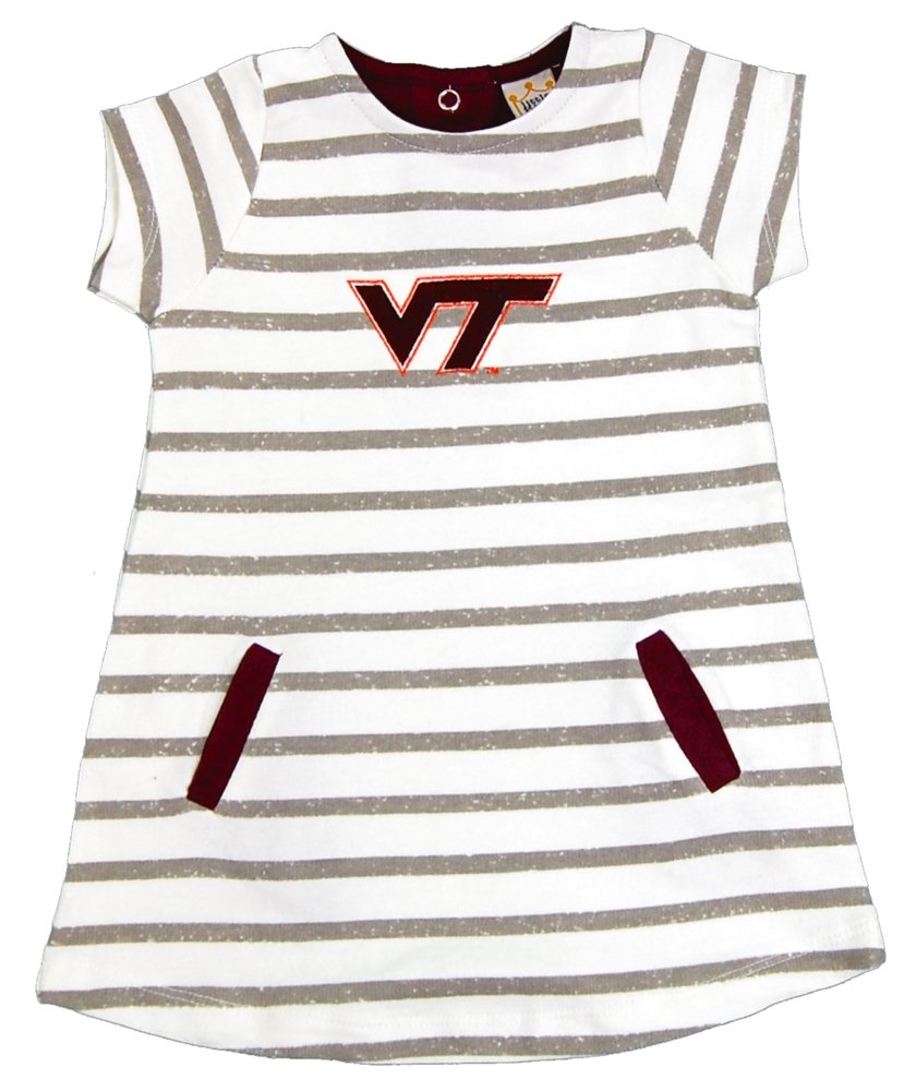 Little King NCAA Virginia Tech Hokies Striped Dress with Team Color Trim, 2T, Ivory