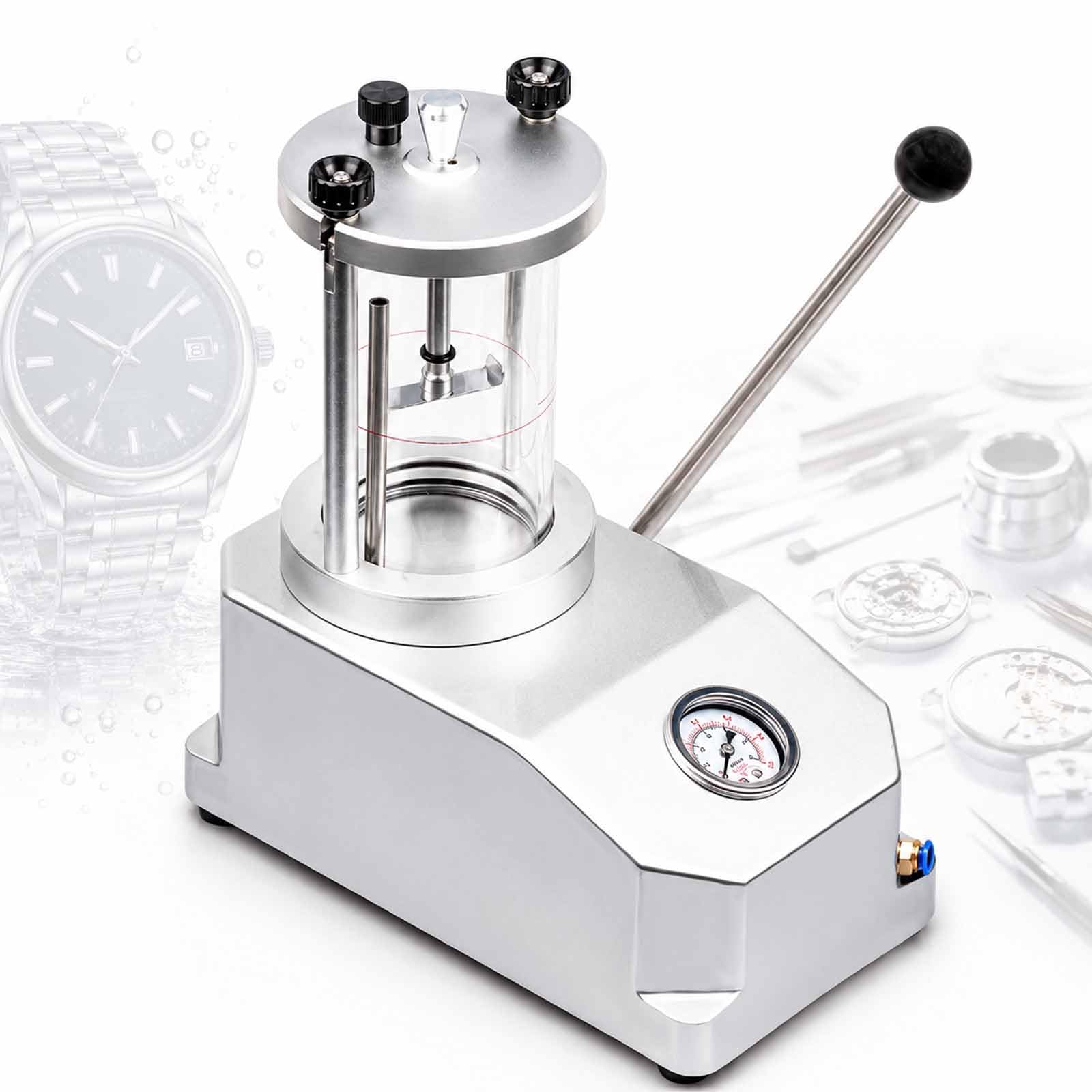 Gcyxuc 2 Watches Case Resistance Pressure Test Machine, Watch Underwater Pressure Tester, Manual Waterproof Air Pressure Tester With Glass Cylinder, 0.3-6 Bar, For Watchmaker Repairs