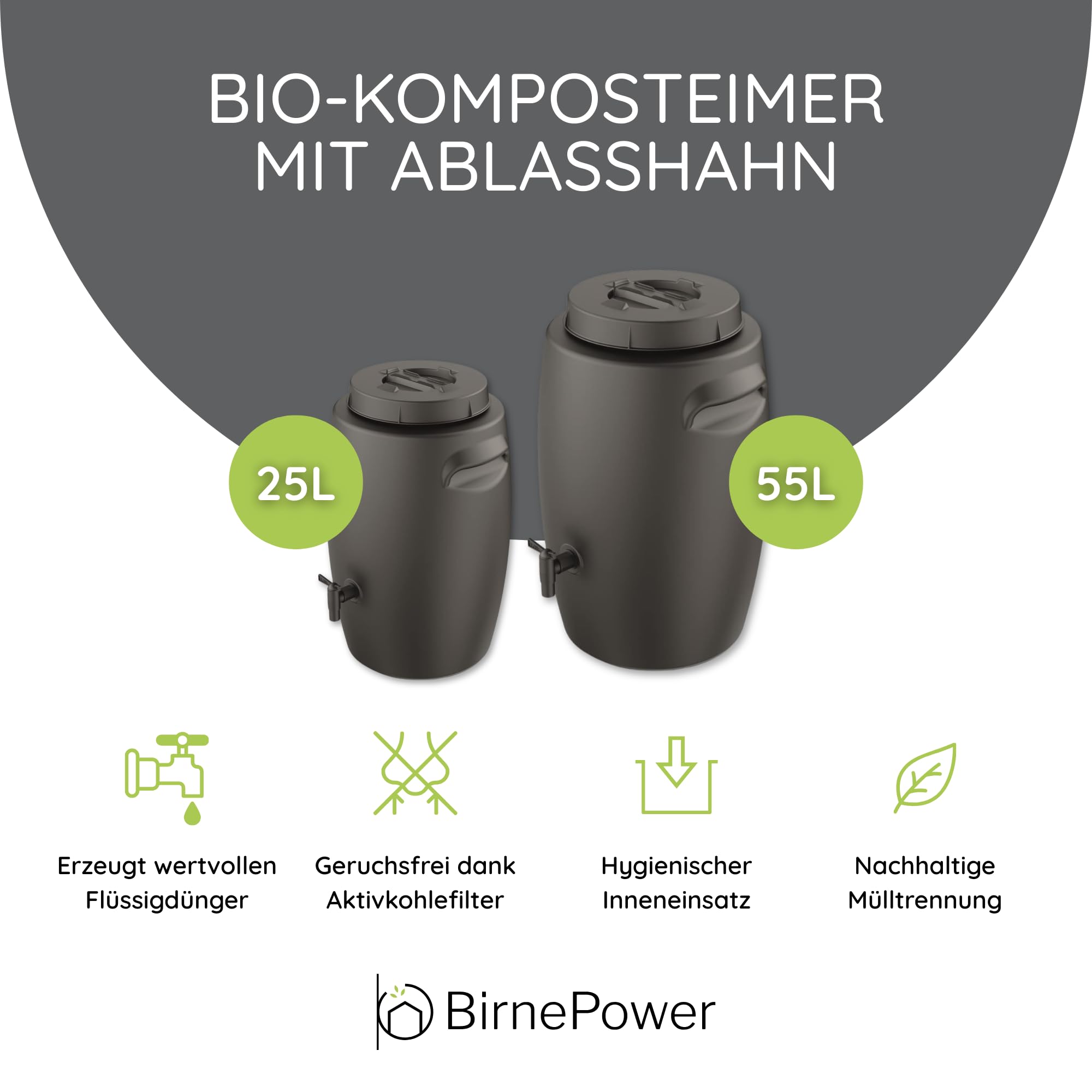 Komposteimer 55L Bio Mülleimer Komposter mit Deckel Einsatz Filter Ablasshahn großer Biomülleimer zur Herstellung von Dünger Küchenkomposter Garteneimer Regensammler Schwarz