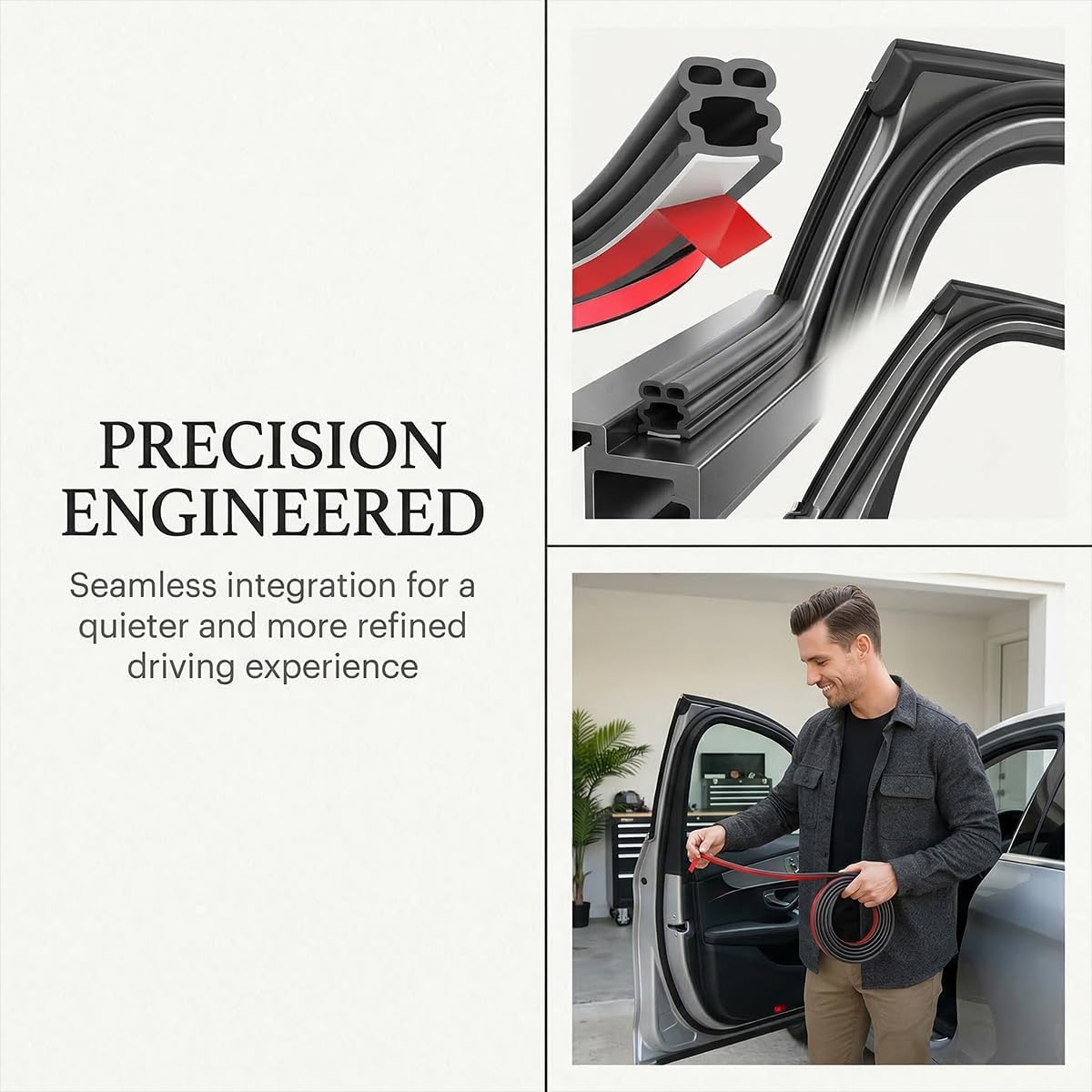 Car Door Seal Strip, 32.81 FT Rubber Self-Adhesive Double Layer Vehicle Seal Weather Stripping, Automotive Window Door Soundproofing Strip, Universal for SUV Caravan Truck