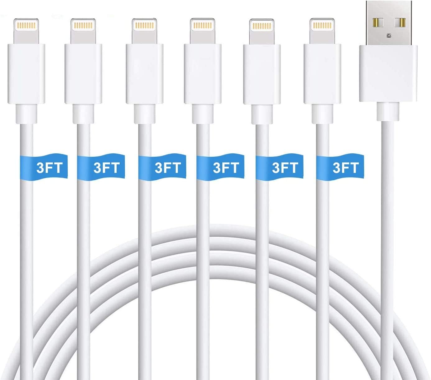 iPhone Charger, 6Pack 3FT Lightning Cable iPhone Charger Cable Charging Cord Compatible iPhone 14/13/12/12Pro/12ProMax/11/11Pro/11Pro MAX/XS/XS MAX/XR/X/8/8Plus/7/7Plus and More
