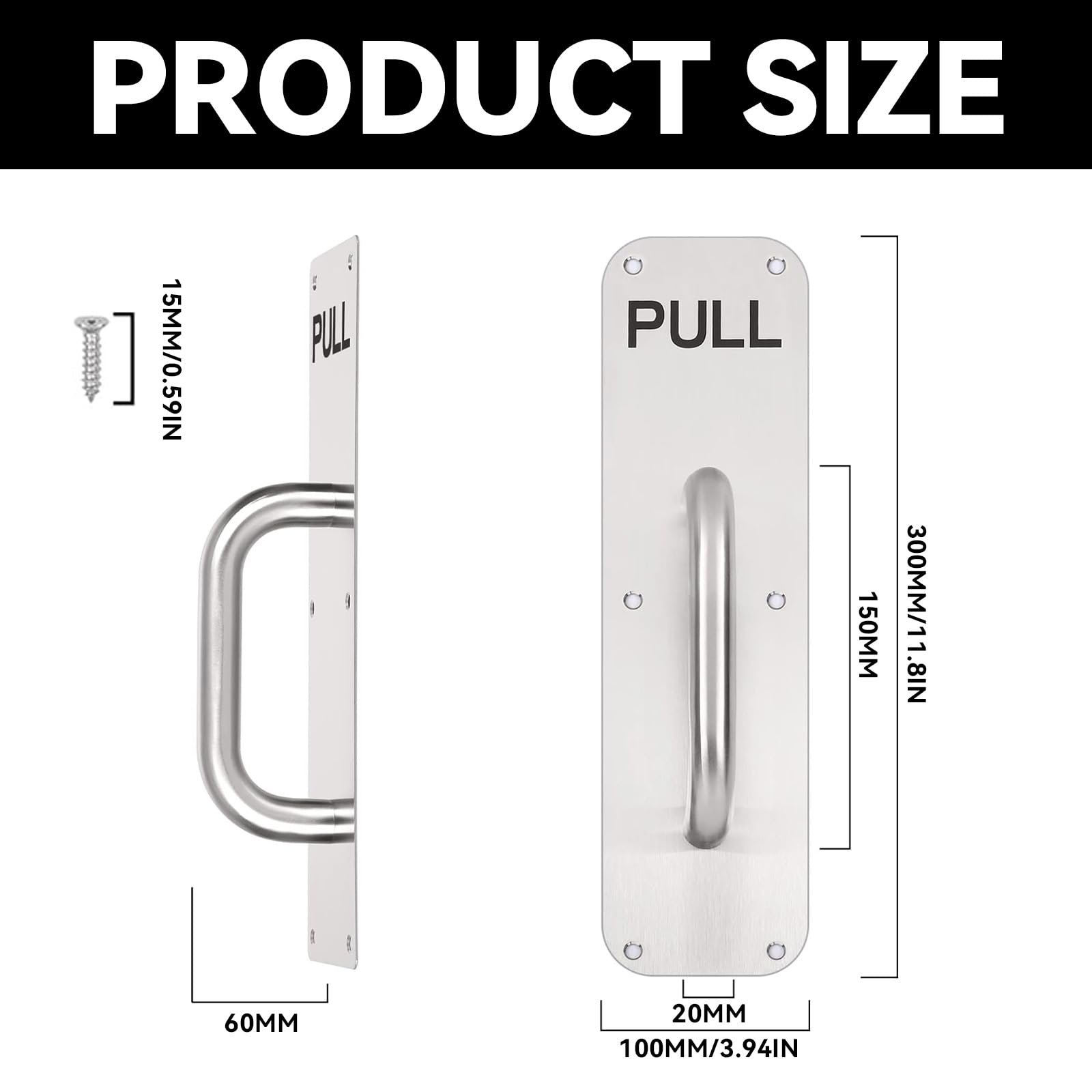 GIONAR Stainless Steel Pull Handle Set, Heavy Duty with Push Plate & Screws for Sliding Barn & Fire Doors, Home, Office - Image 2