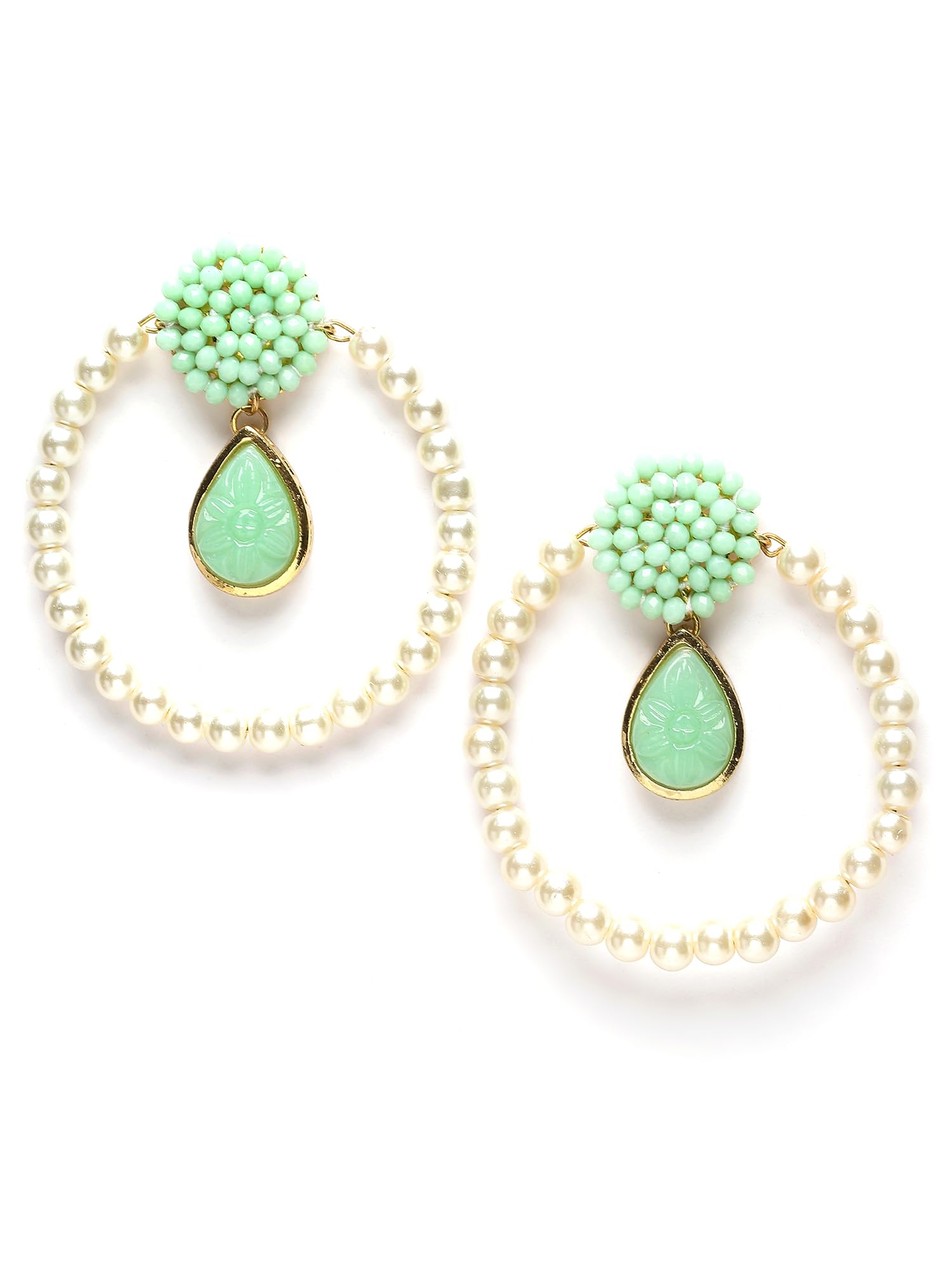 Karatcart Light Green Carved Stone and Crystal Studded Pearl Hoop Earring for Women (B0CJVCJCPK) Amazon Price History, Amazon Price Tracker