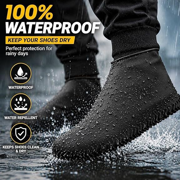 Image of Shoe Cover for Rain Waterproof, Silicone Shoe Covers Waterproof Reusable, Non Slip Rain Shoe Covers for Men Women Kids, Waterproof Shoe Covers for Rain (Black, Medium)