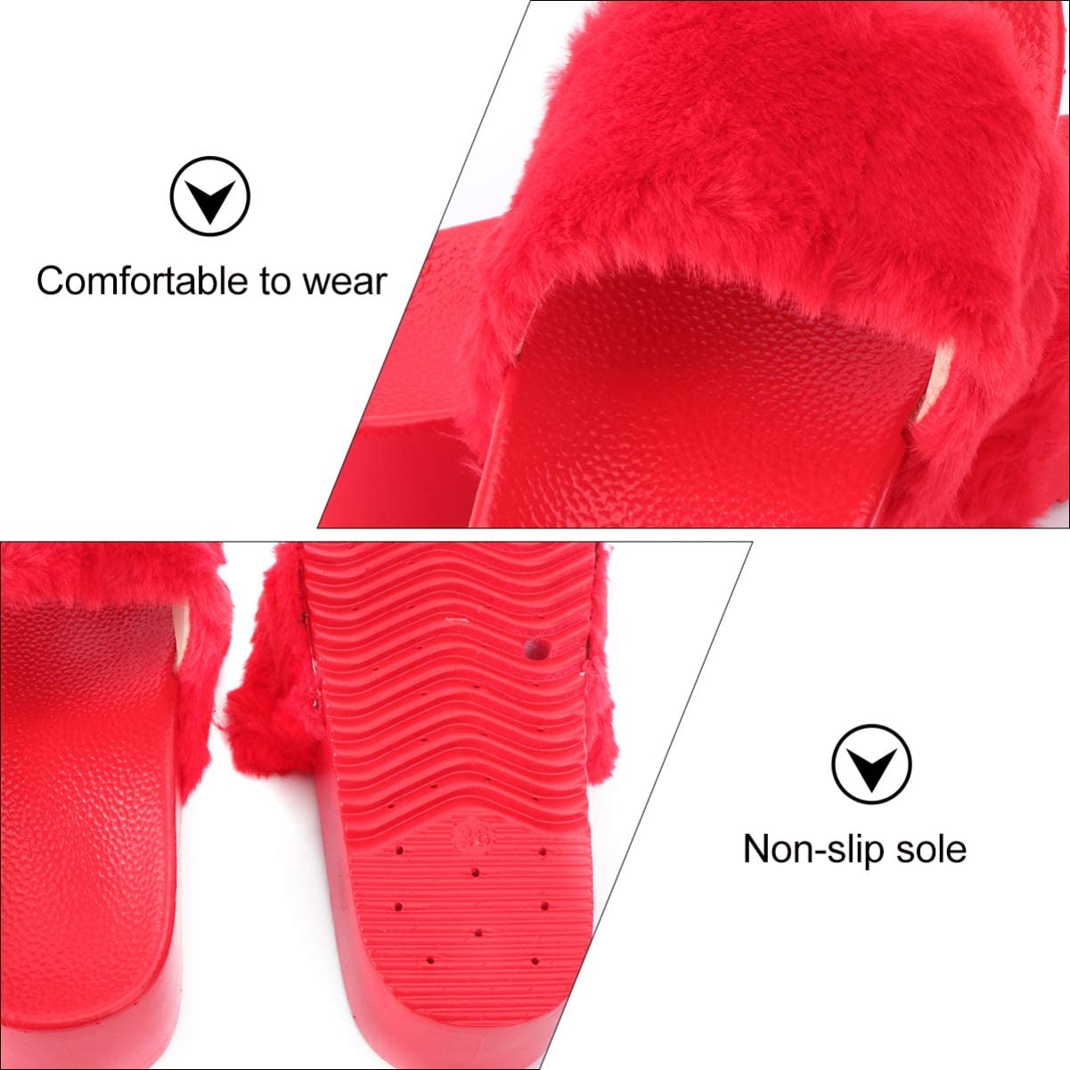 Zapatillas de felpa con punta abierta, para uso doméstico, exterior, interior, para niñas, 1 par (color: rojo, tamaño: 6)