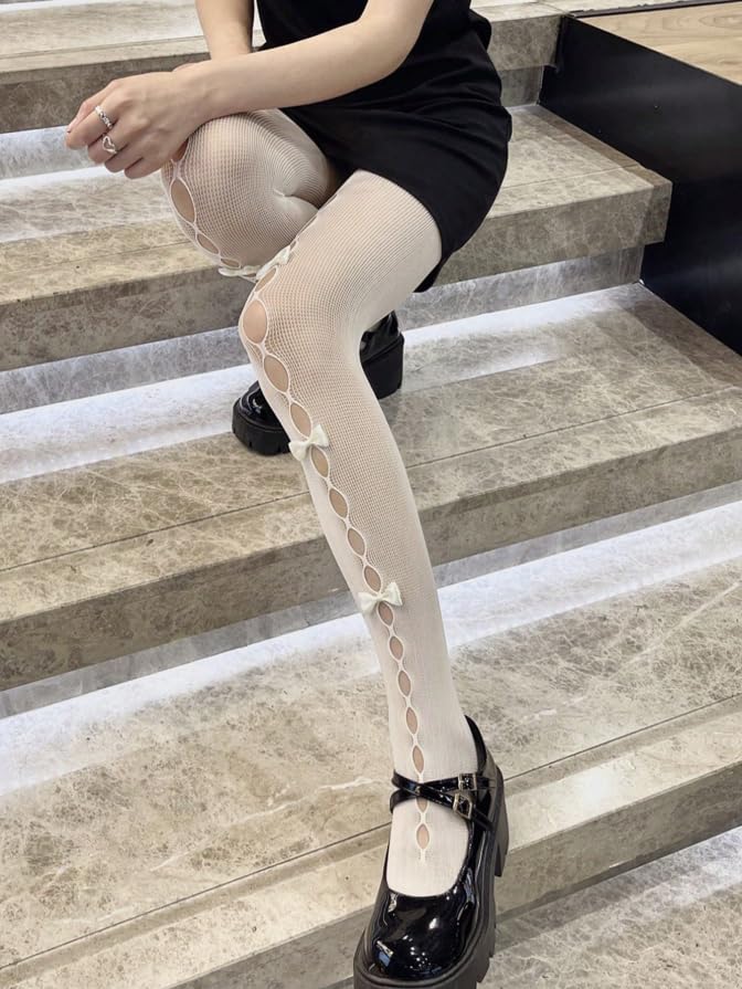 Women's Lolita Tights with Bows, Mesh Hallow Harajuku Stockings, Lace Stockings Leggings4