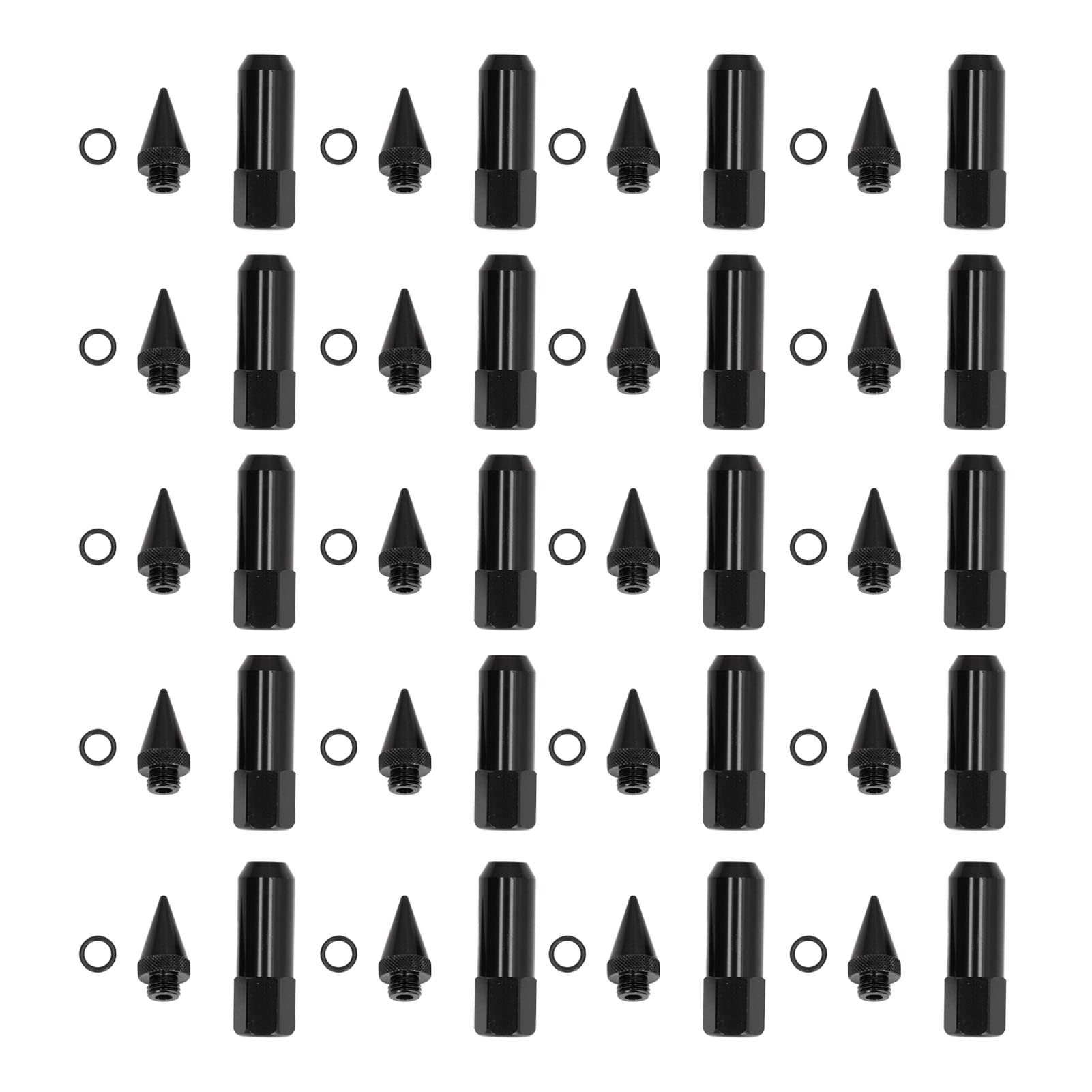 Dadi a Spillo, Dadi Universali per Cerchi da Corsa M12x1.5 da 20 Pezzi Dadi a Punta in Lega di Alluminio da 90 Mm con Accessori per Chiavi a Bussola(Nero)
