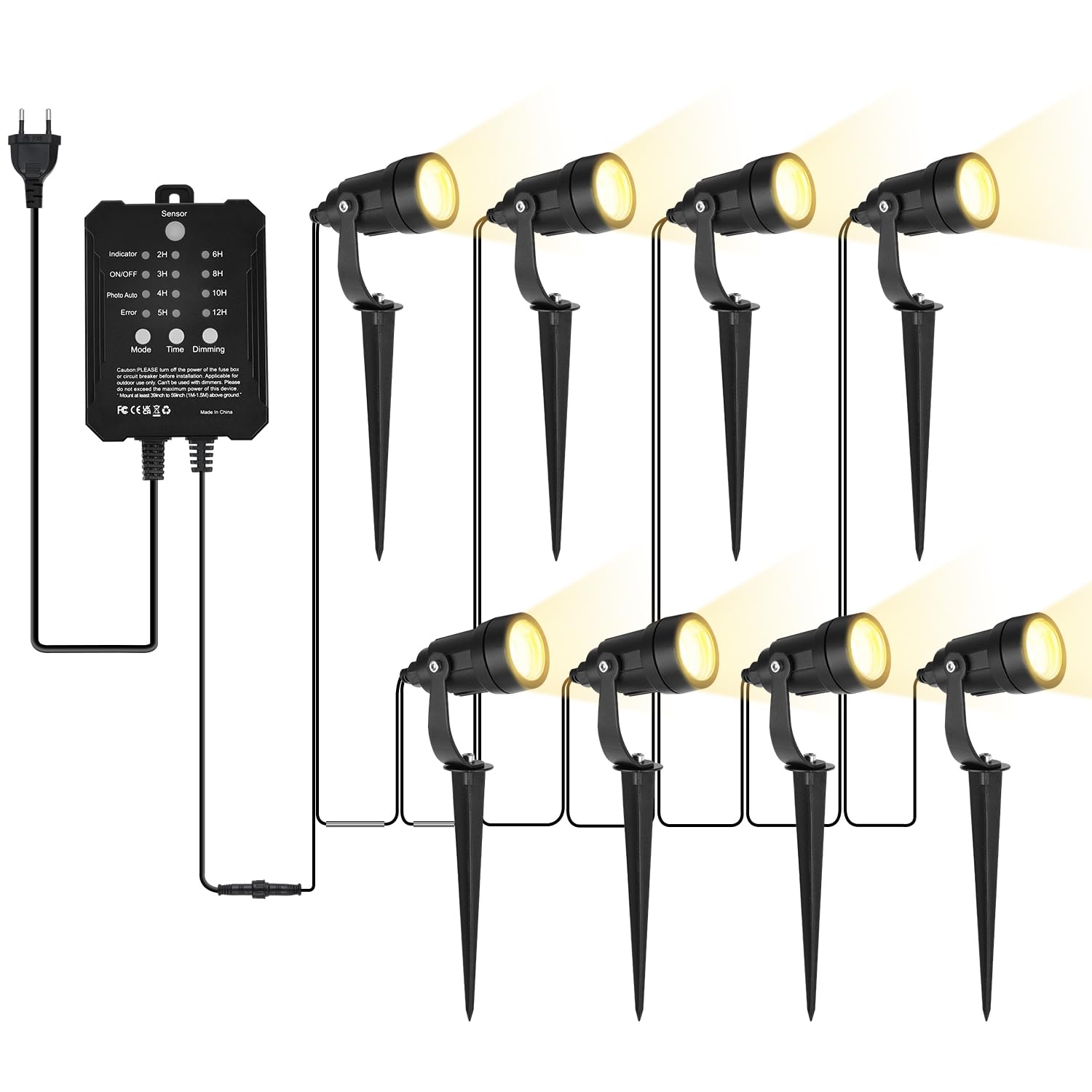 Gartenbeleuchtung LED außen mit Mit Timer- und Sensorfunktion，5W dimmbar Gartenstrahler Warmweiß 3000K 8 Stück，IP65 Wasserdicht für die Außen, Garten, Terrasse, Baum