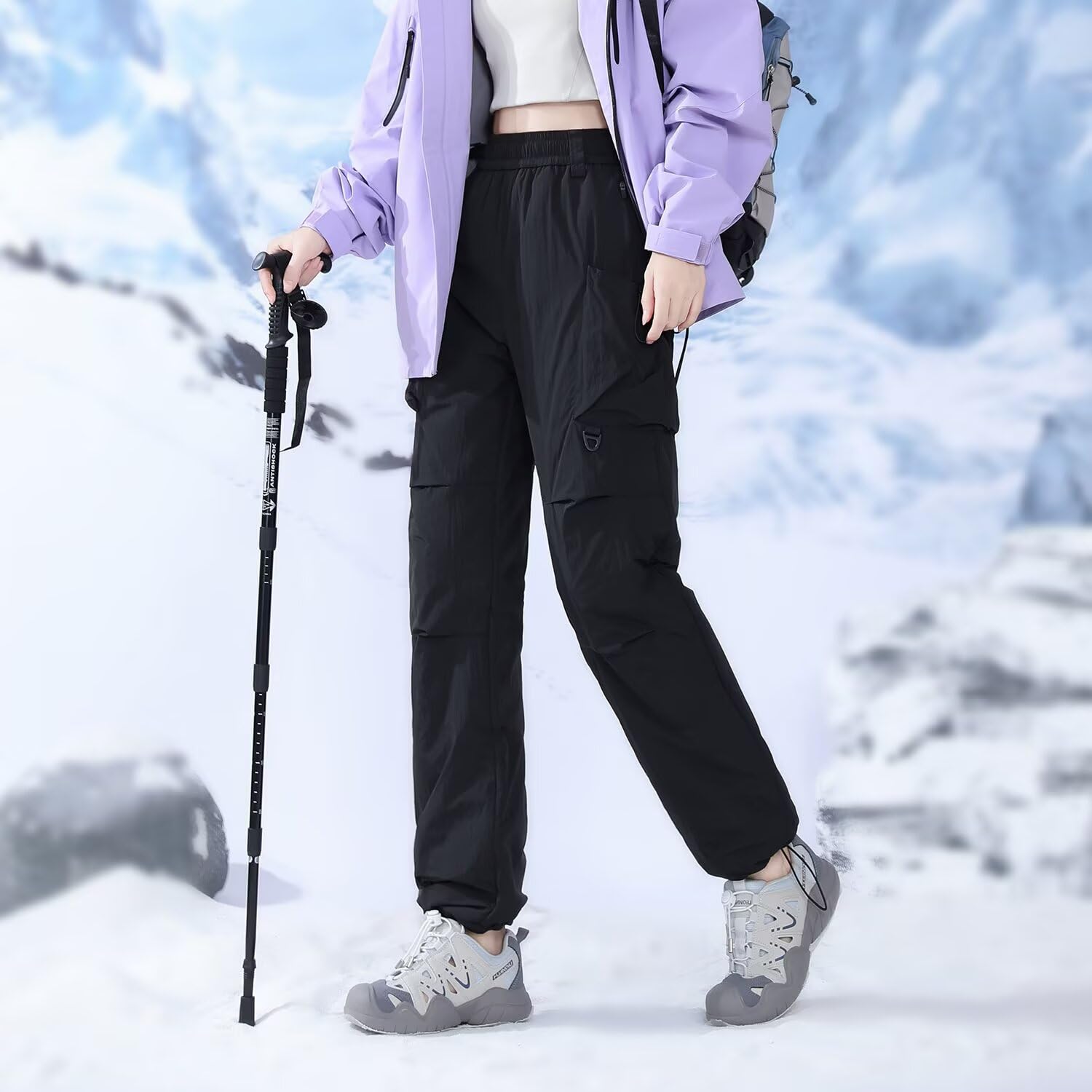 FLYGAGA Damen Softshellhose Wanderhose Wasserdicht Skihose Fleece Gefüttert Warm Baumwolle Winddicht Camping Outdoor Regenhose Trekkinghose Fahrrad Elastischer Bund Thermohose Winterhose