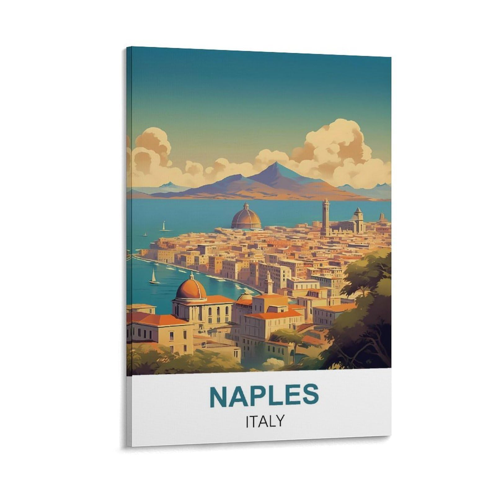 HeyBox Naples Italy Vintage Travel Poster 12x18inch(30x45cm) Canvas Prints Wall Art Paintings for Home Office Living Room Decor