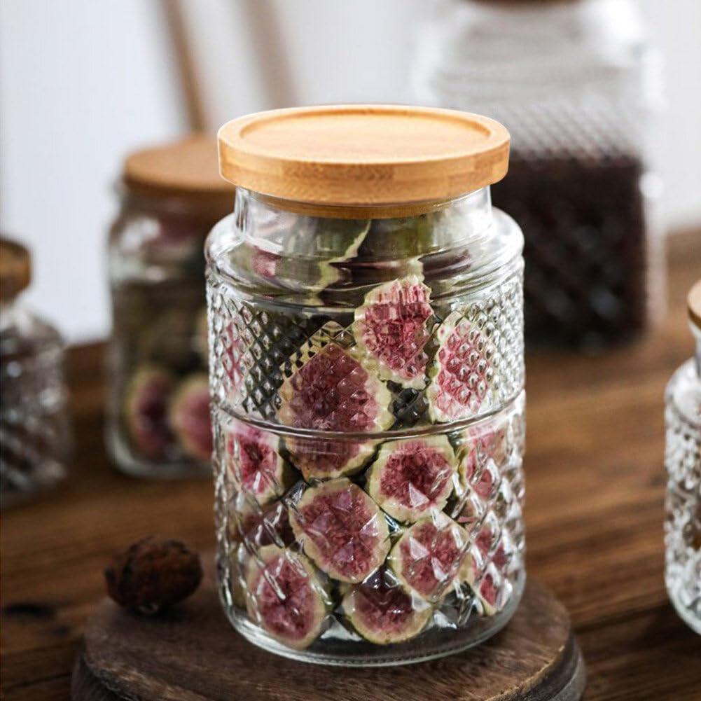 Confezione da 3 barattoli grandi in vetro, contenitori per alimenti e cereali, con coperchio ermetico in bambù, barattoli da cucina vintage per caramelle, snack, caffè, tè, cereali, 1,7 g,
