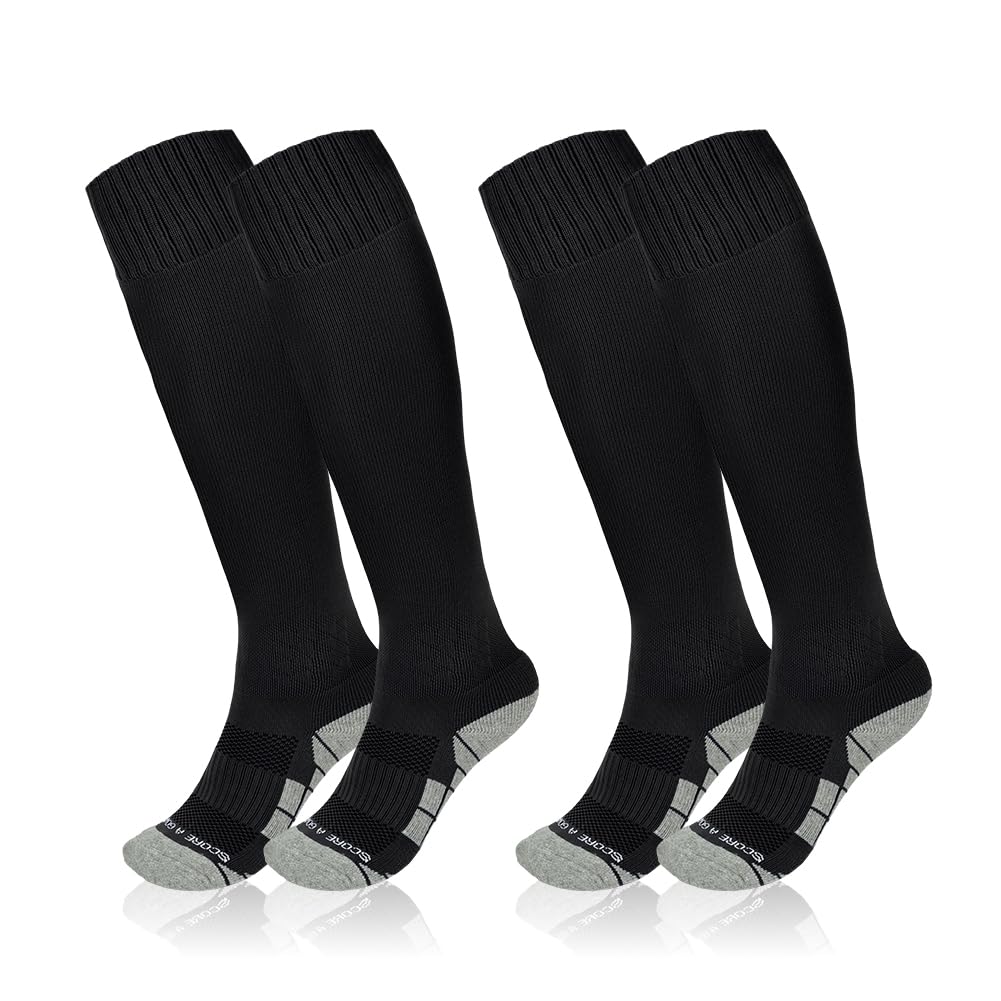 DiULi Calcetines de Futbol 2 Pares Medias Futbol Rojo y Azul Antipresion Compresion Socks Largos Deportivos