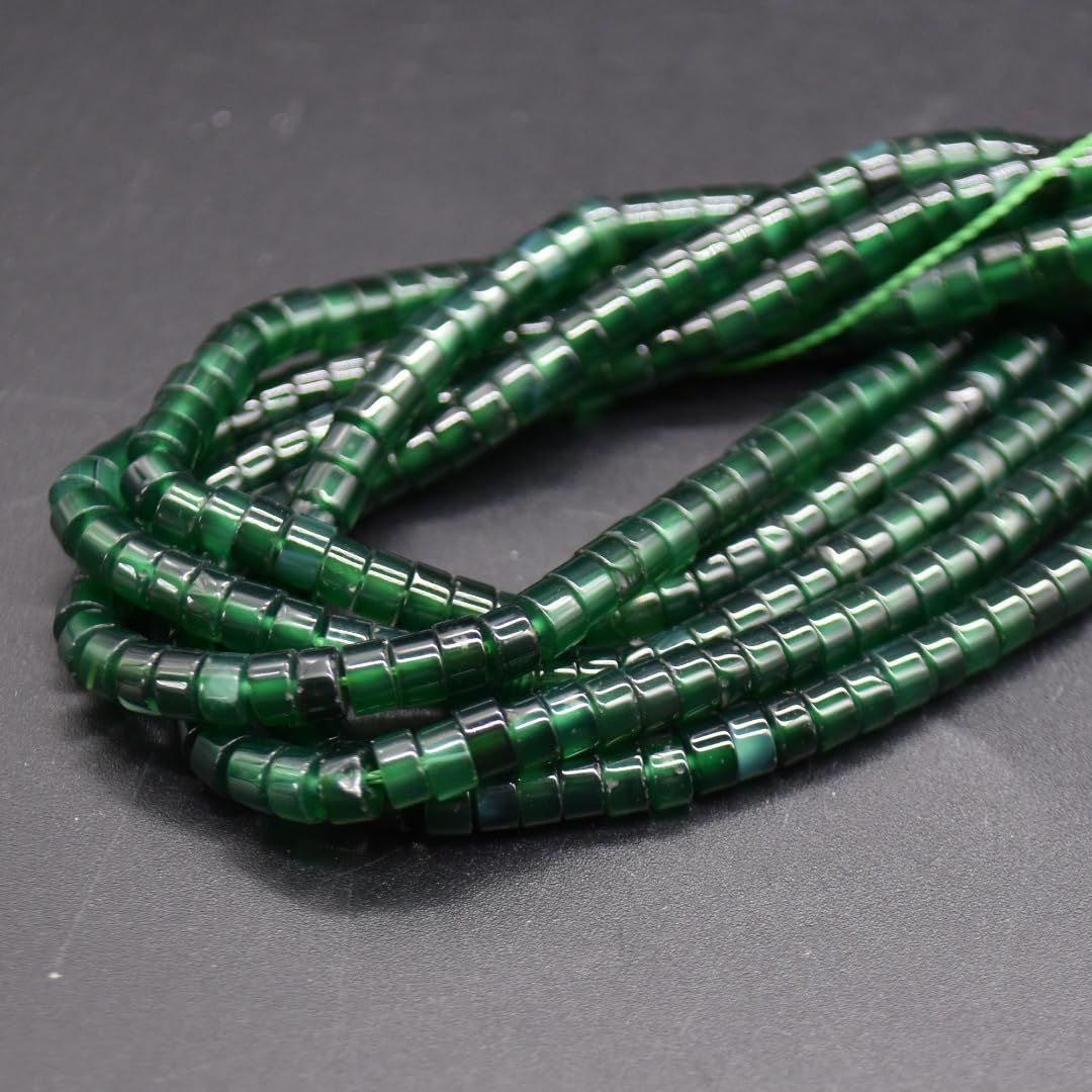 Dark Green Agate Flat Heishi Disc Gemstone Beads - 4mm x 2mm - 15'' Strand