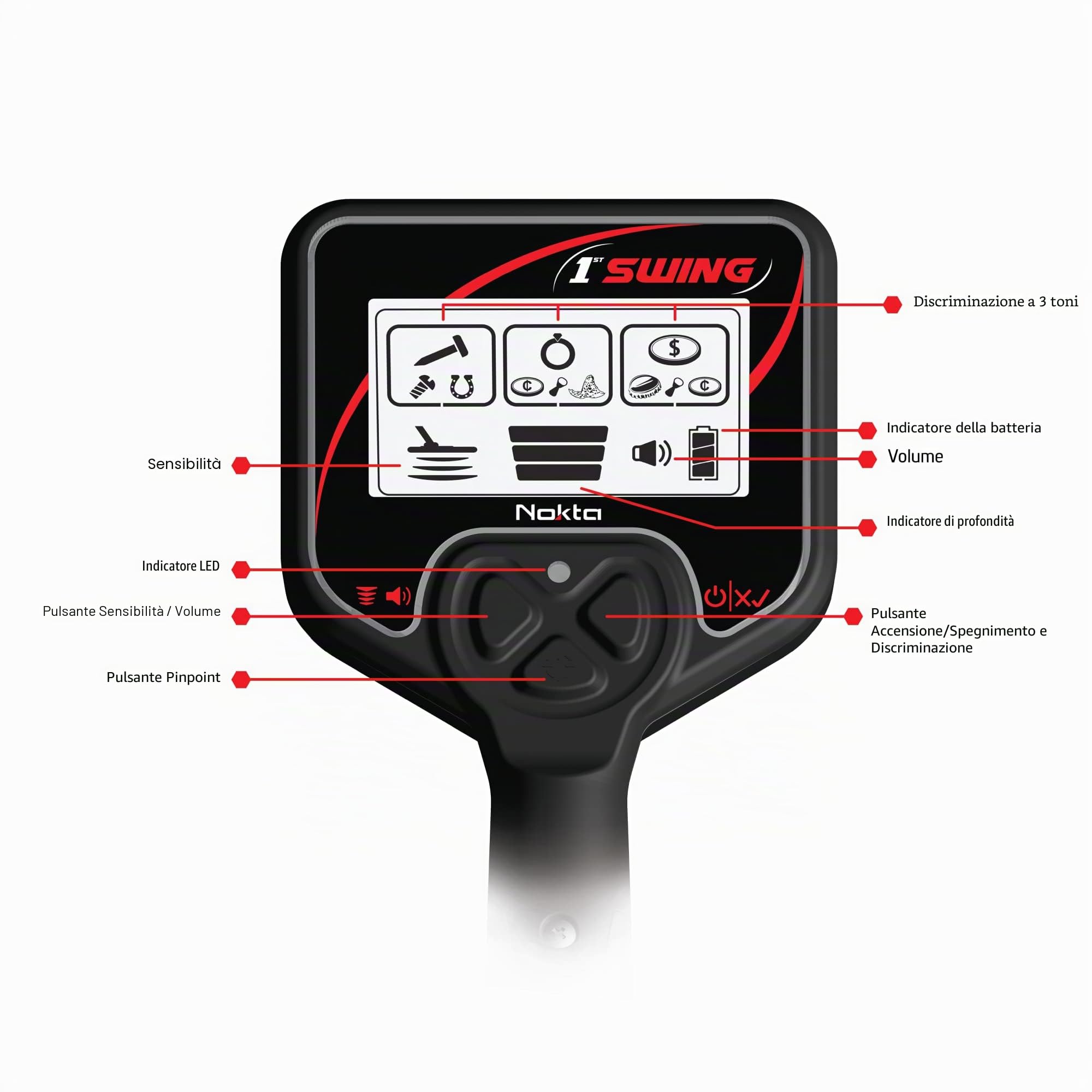 Nokta 1st Swing Metal Detector - Impermeabile e dotato di display LCD