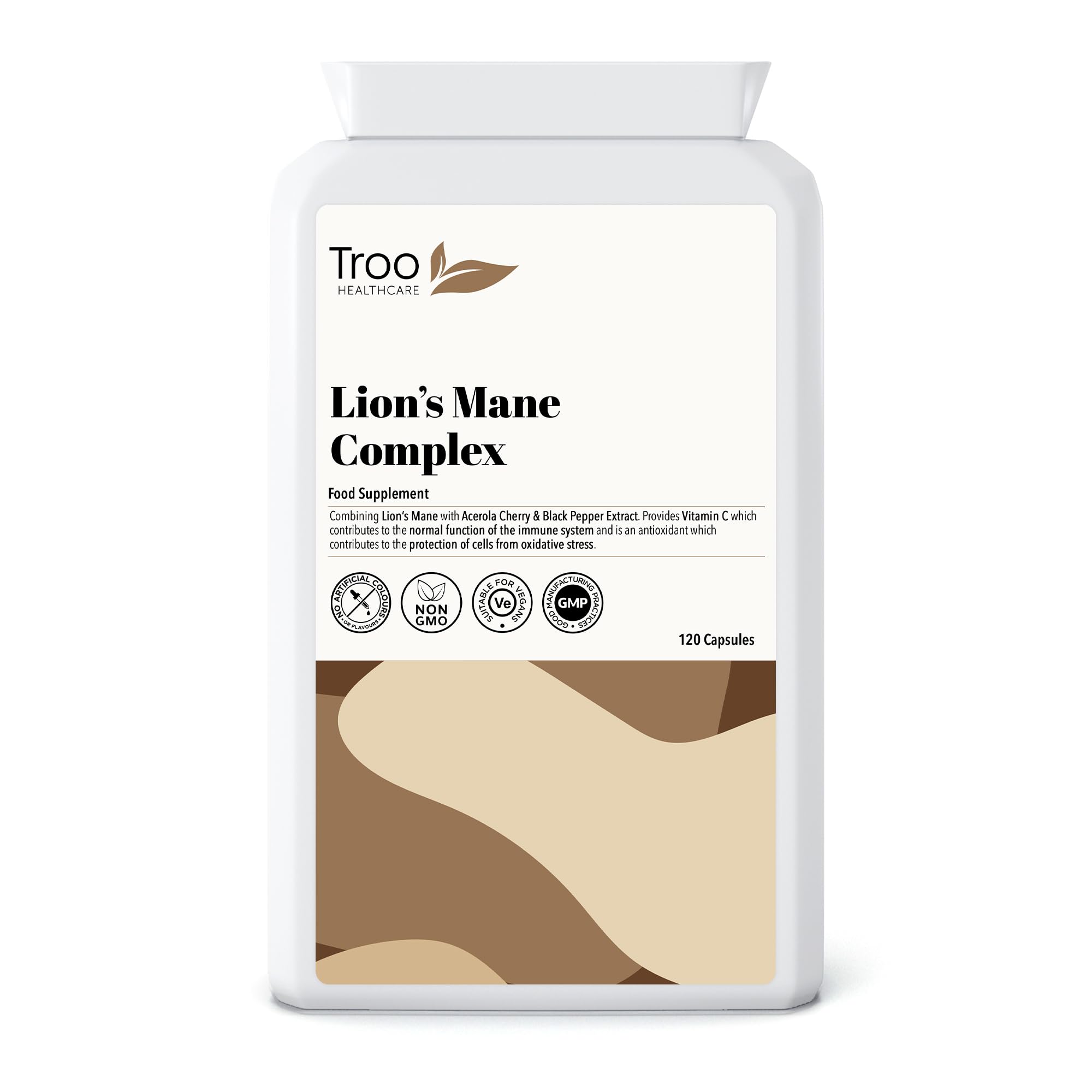 Troo Health CareLion's Mane Mushroom Complex 120 Capsules - 1500mg Lions Mane 30% Polysaccharides with Acerola Cherry Vitamin C & Black Pepper Extract Supplement - Made in United Kingdom