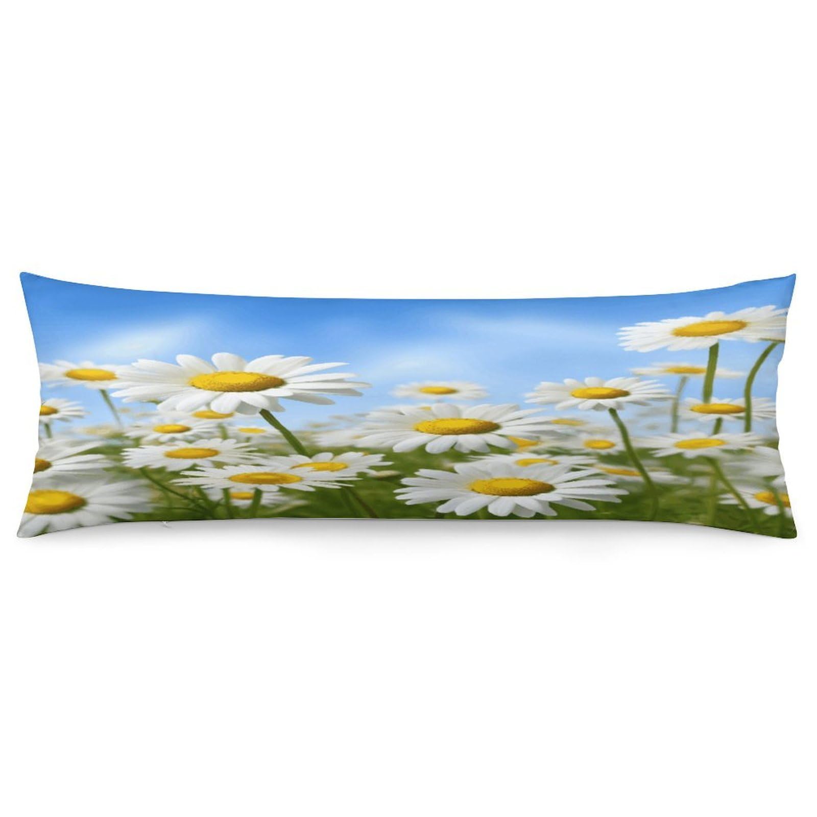 Spring Daisy Flowers Pillowcase Long Body Pillow Cover Soft Decorative Body Pillow Case Breathable Large Pillowcase Cute Cozy Pillow Protector for Bed Sofa Couch Room 18.9 X 53 Inch