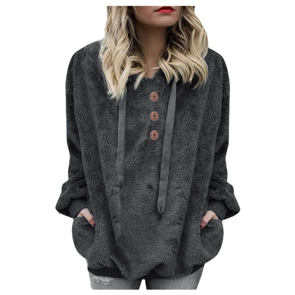 Mankalvxy Hoodie Womens Sweatshirt Long Sleeve Faux Fur Fleece Loose Jumper Size 4-20 S-XXL