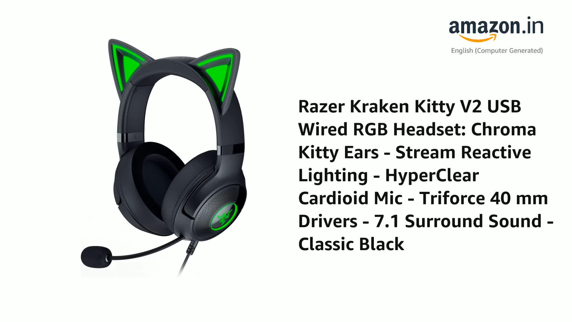 Razer Kraken Kitty V2 USB Wired Headset: Chroma RGB Kitty Ears
