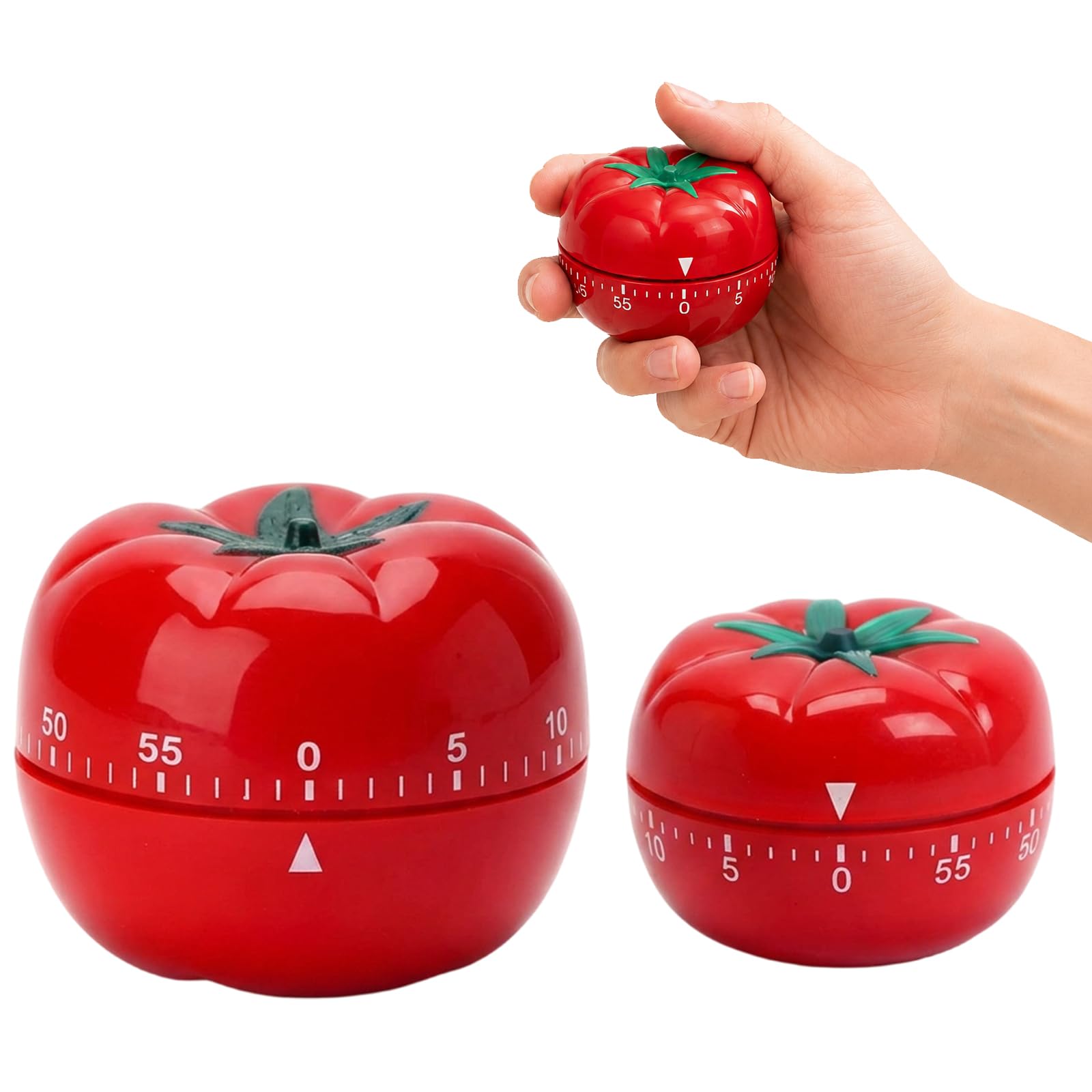 2Pcs Kitchen Timer 60 Minutes Timer, Tomato Timer, Mechanical Kitchen Timer, 360 Degree Rotating Tomato Shaped Alarm, Portable Loud Alarm Counters Reminder, Digital for Kitchen Cooking Baking