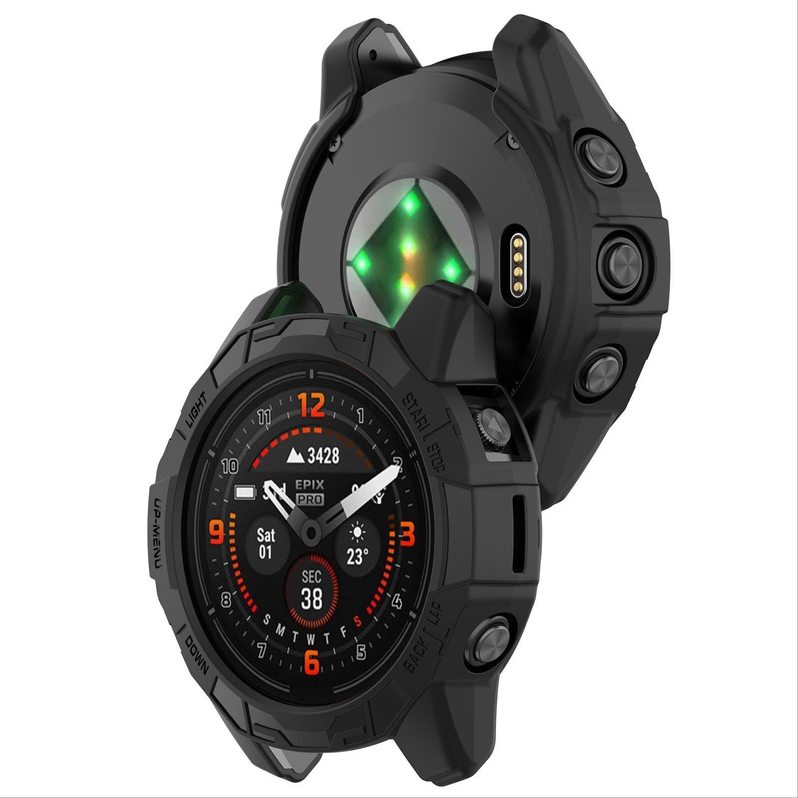 GIOPUEY Etui kompatybilne z Garmin fenix7X pro/Garmin Epix Pro 51 mm, wysokiej jakości miękki silikonowy pokrowiec ochronny TPU, unikalny design, odporny na wstrząsy, odporny na upadki - czarny