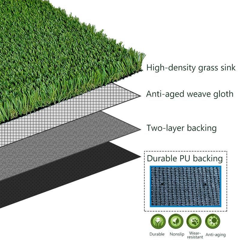 Petgrow Durable Artificial Grass Turf 9FTX17FT,38mm Thick Realistic Indoor/Outdoor Dog Turf Garden Landscape Patio Synthetic Grass Fake Faux Grass Rug Mat,4-Tone/Soft,Drainage Holes & PU Backing