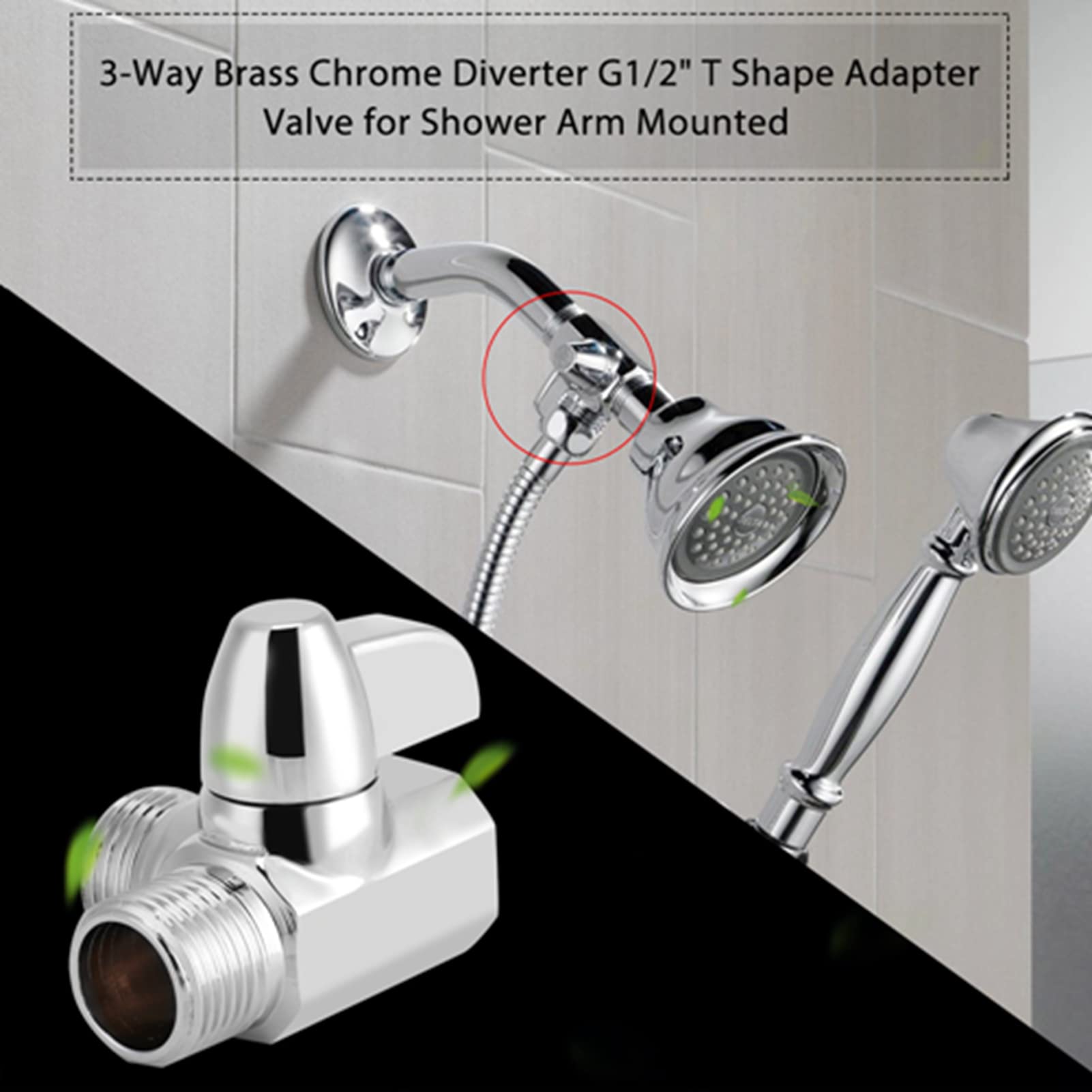Shower Heads Diverter Valve 3‑Way Brass Diverter G1/2 T Shape Adapter Valve Replacement Component Adapter for Shower Arm Mounted - Image 2