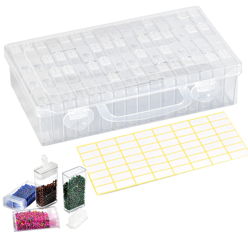 64 Grid Transparent Box, Plastic Beads Storage Container, Plastic Storage Box, Jewellery Box, Tool Container, Nail Art Accessories, Box Organiser Case for DIY Crafts, Jewellery, Rhinestones, Pills