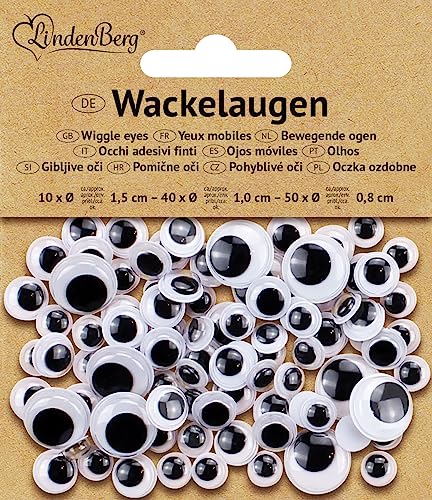 Wackelaugen in Verschiedenen Größen - Schwarz-Weiß Kulleraugen zum Basteln - 100 Stück Klein und Groß
