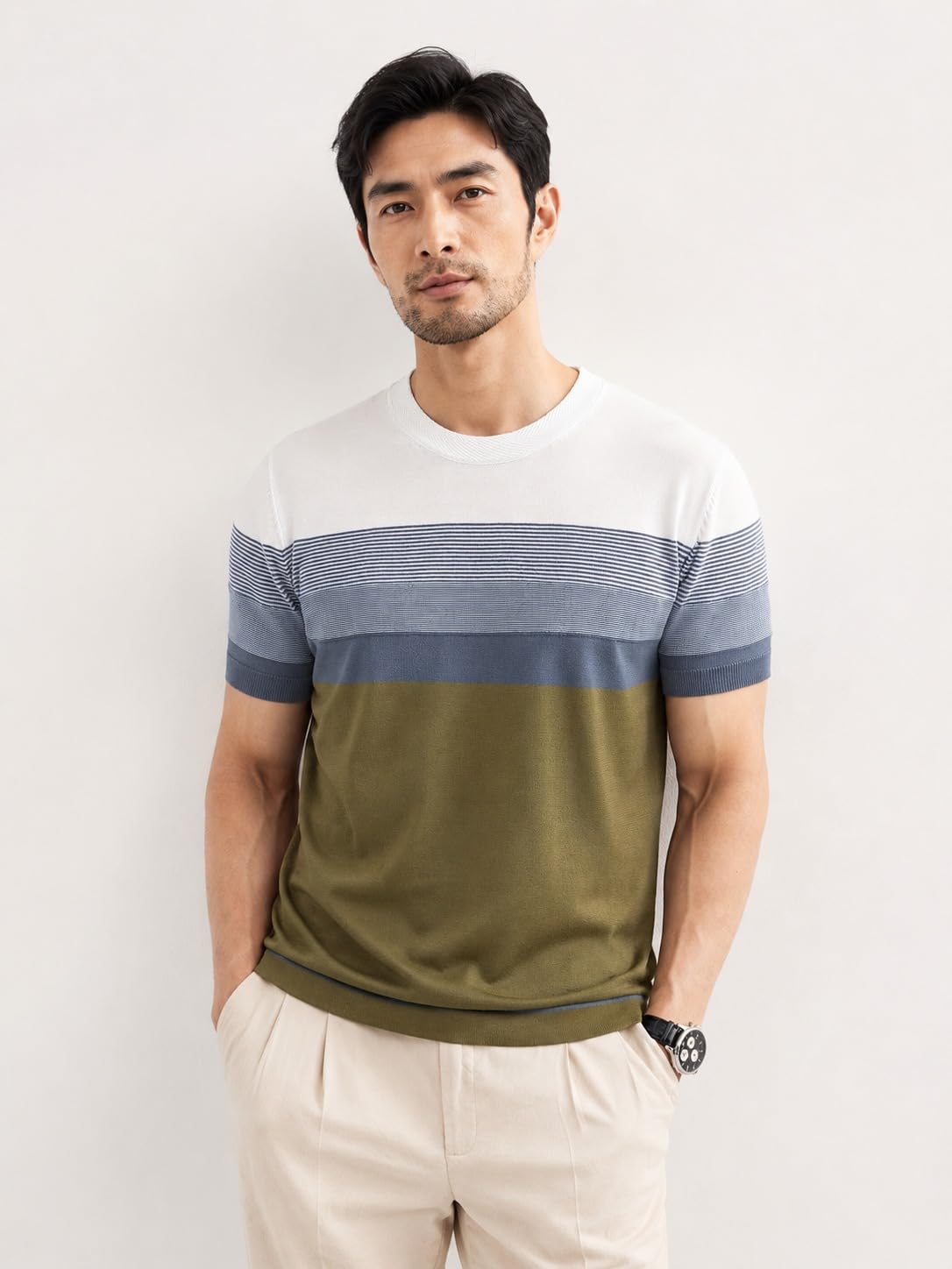 dbax Men's Beige Textured Knit T-Shirt | Premium Soft Knit Fabric | Round Neck | Short Sleeve | Regular Fit Casual Summer Sweater Tee for Men-picture-27