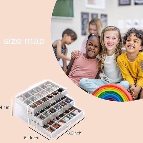 Miniatura 6 de Estuche acrílico de la colección Rock con 54 compartimentos de almacenamiento de rejillas, cajas de colección de rocas, organizador de colecciones,