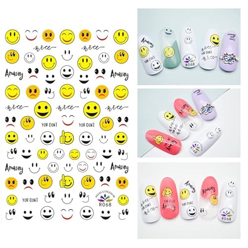 Jmeowio Smile Face Nail Art Stickers 3D Self Adhesive Pegatinas Para Uñas Yellow Smile Happy Lucky Design Manicure Tips Nail Decoration For Women Girls Kids Grift 6 Sheets thumb #4