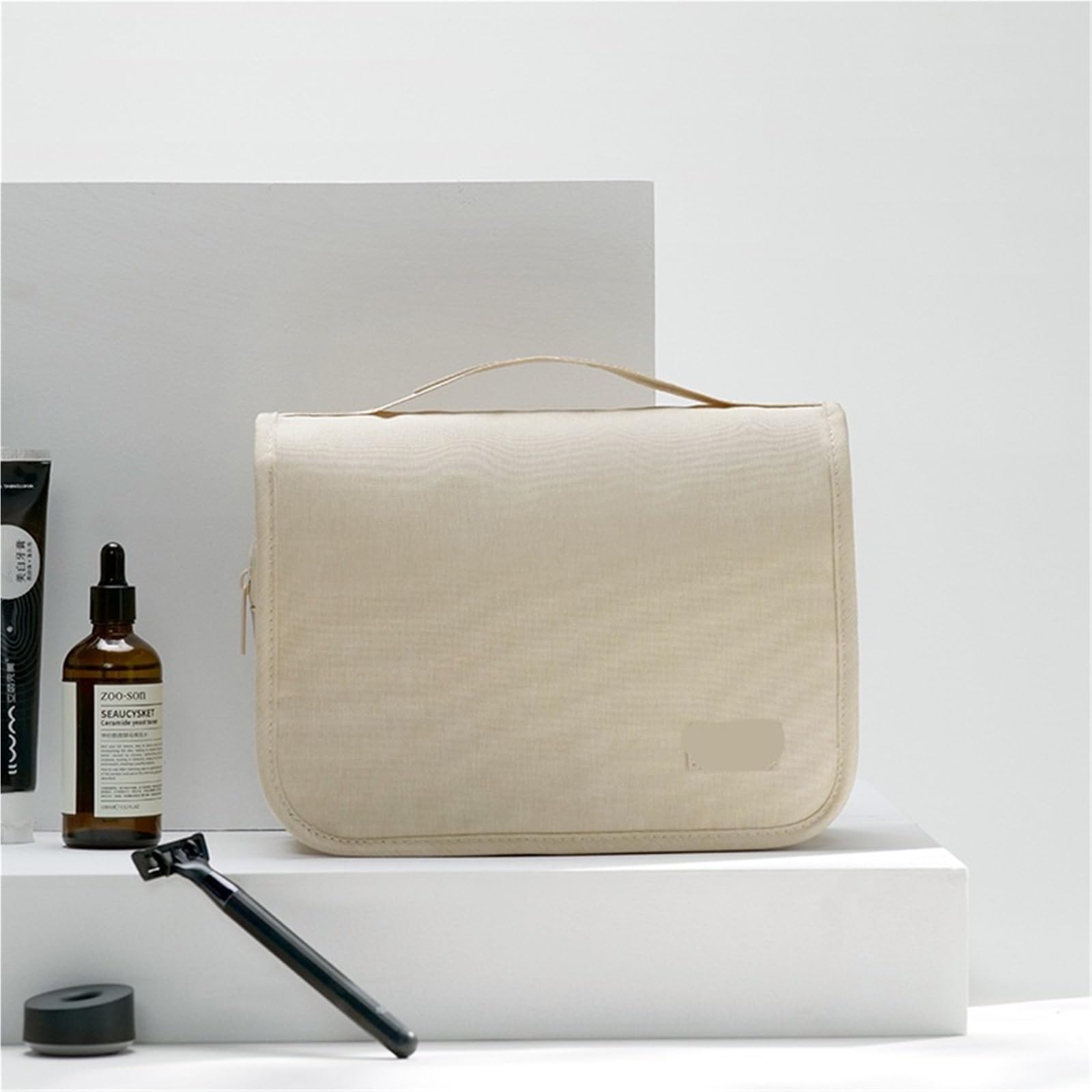 Bolsa de cosméticos con Gancho, Neceser Viaje portátil Gran Capacidad, Impermeable, for Negocios, 1 Uds para Viajar(Beige)