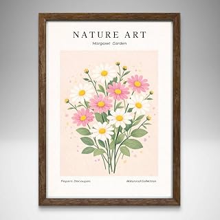 マーガレット NATUREART A4フレーム付き 可愛いお花の絵 北欧 ポスターaoipro (木目調フレーム（23㎝×31㎝）)