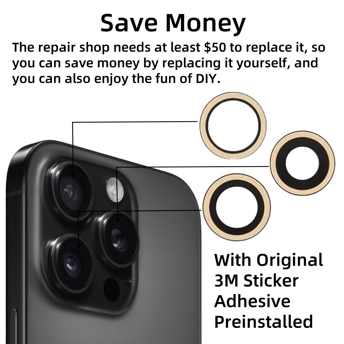 Lentille De Remplacement En Verre Pour Caméra Arrière IPhone 16 Pro / Pro Max – Kit Réparation Inclus
