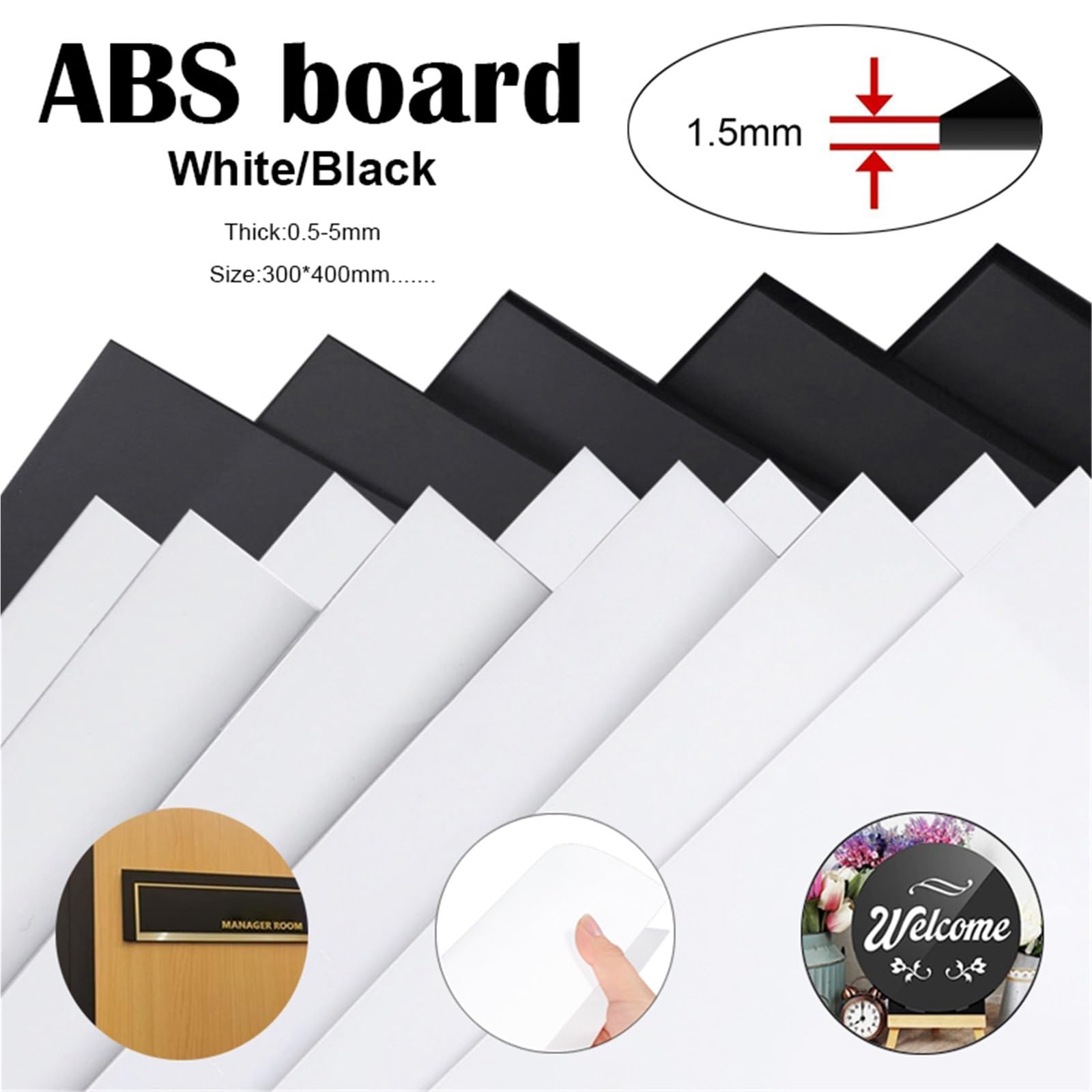 ABS-Kunststoffplatten 1 Stück 300 x 400 mm weiß/schwarz ABS-Kunststoffplatte DIY-Modellprozess 0,5 mm/1, mm/2 mm/3 mm/5 Dicke Bastelarbeiten