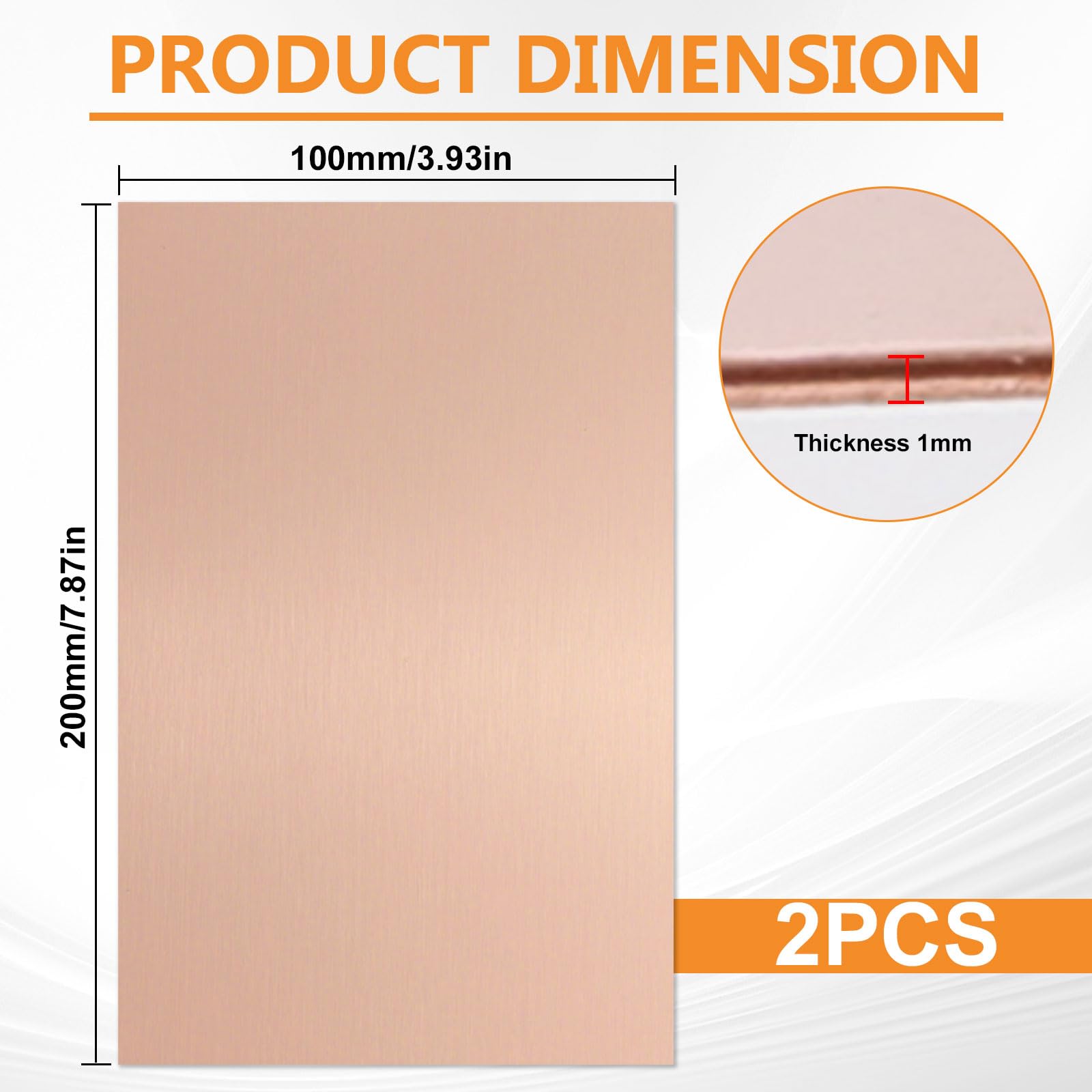 2 Stück Kupferblech 1mm x 200 mm x 100 mm, Kupferplatten, 99% Reines Kupferband, Kupfer Blech für Schmuckherstellung, DIY-Basteln, Leiterplattenexperimente, Keine Kratzer