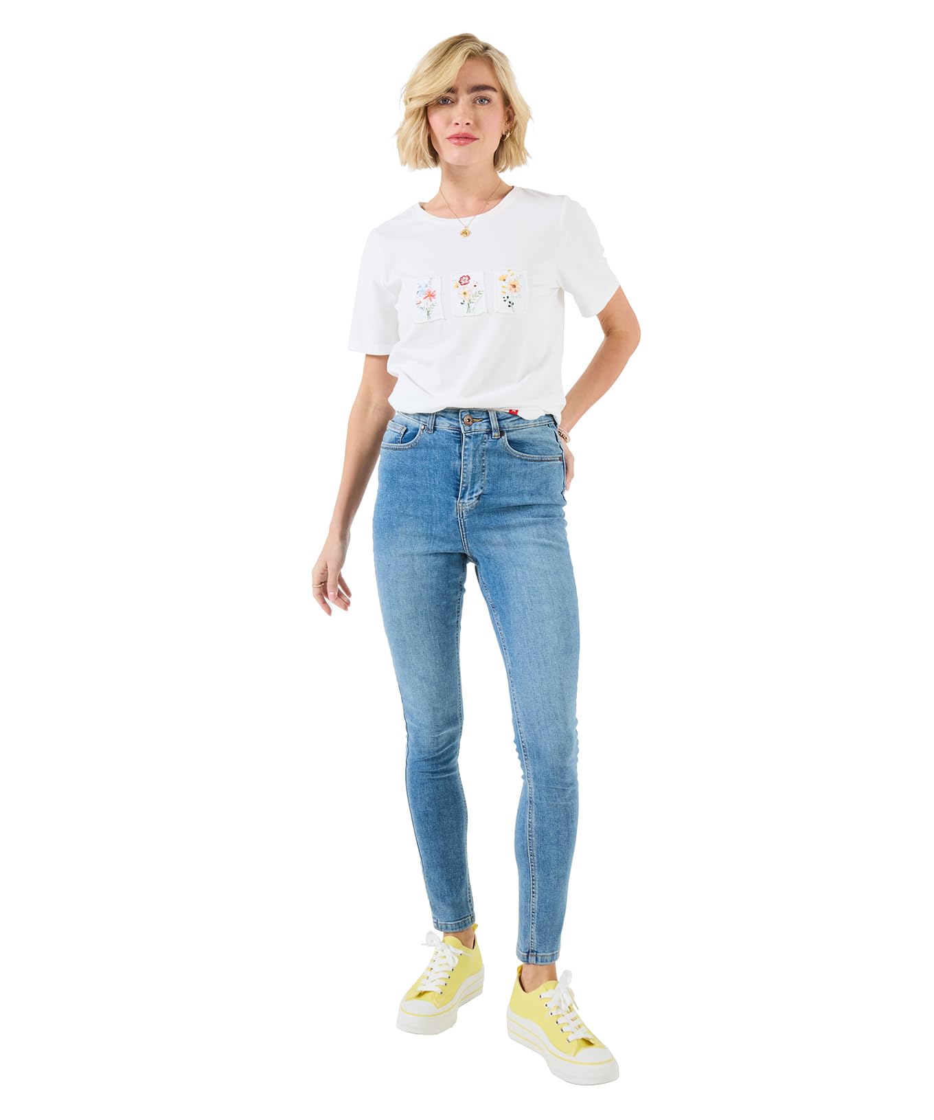 Joe Browns Women's Floral Patch Graphic Tee, Regular, White, UK 10