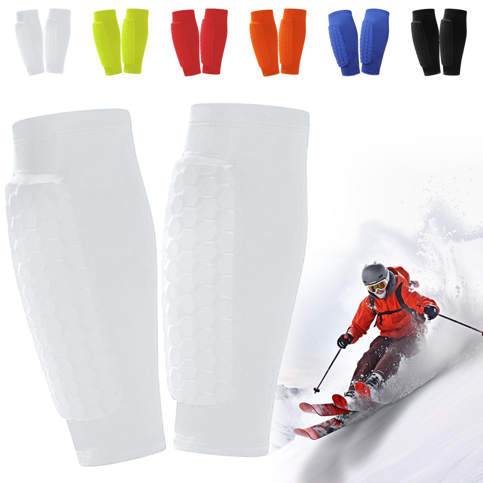 Ski Guard Socks, Ski Shin Guards Gel, Breathable Elastic Gel Guard for Skiing, Legs Protection, Safety Gear for Adults Sports, Ski Guards Shin Pads (White, S)