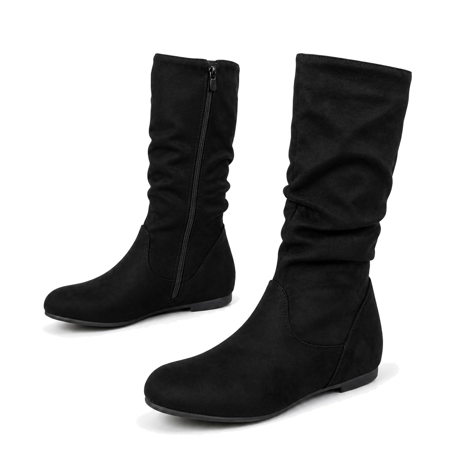 Stiefel Damen Wildlederoptik Slouchy-Stiefel Midihochschaft Flachabsatz mit Seitereißverschluss Alltag Freizeit 36-43 EU