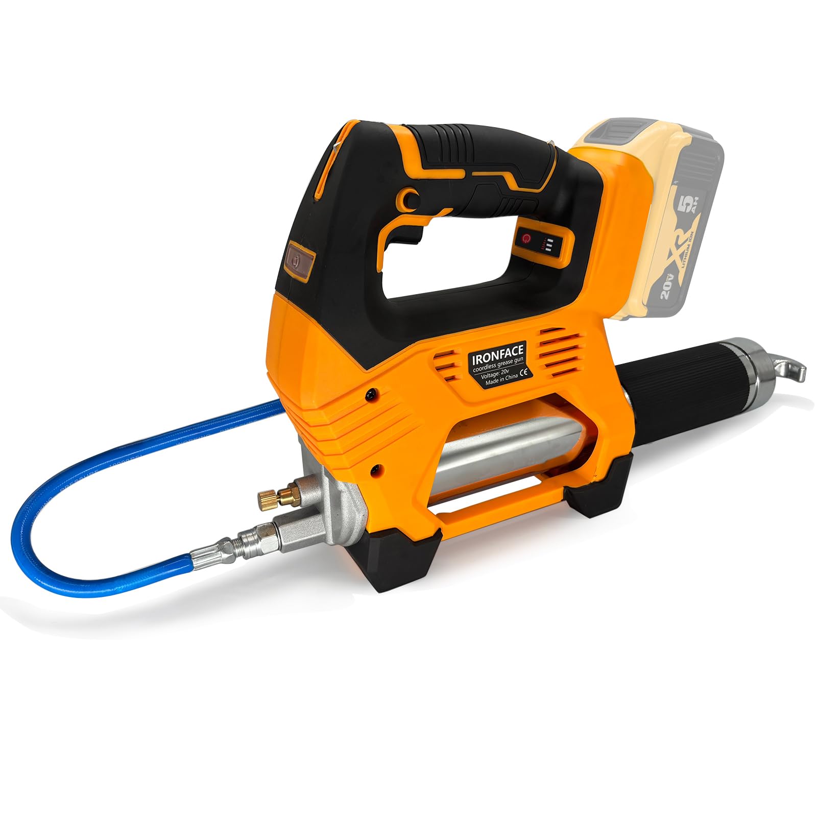 IRONFACE Elektryczny pistolet do smaru do akumulatora DEWALT 20 V, silnik bezszczotkowy, 10000 PSI akumulatorowa smarownica zasilana bateriami (bez baterii, tylko narzędzie)